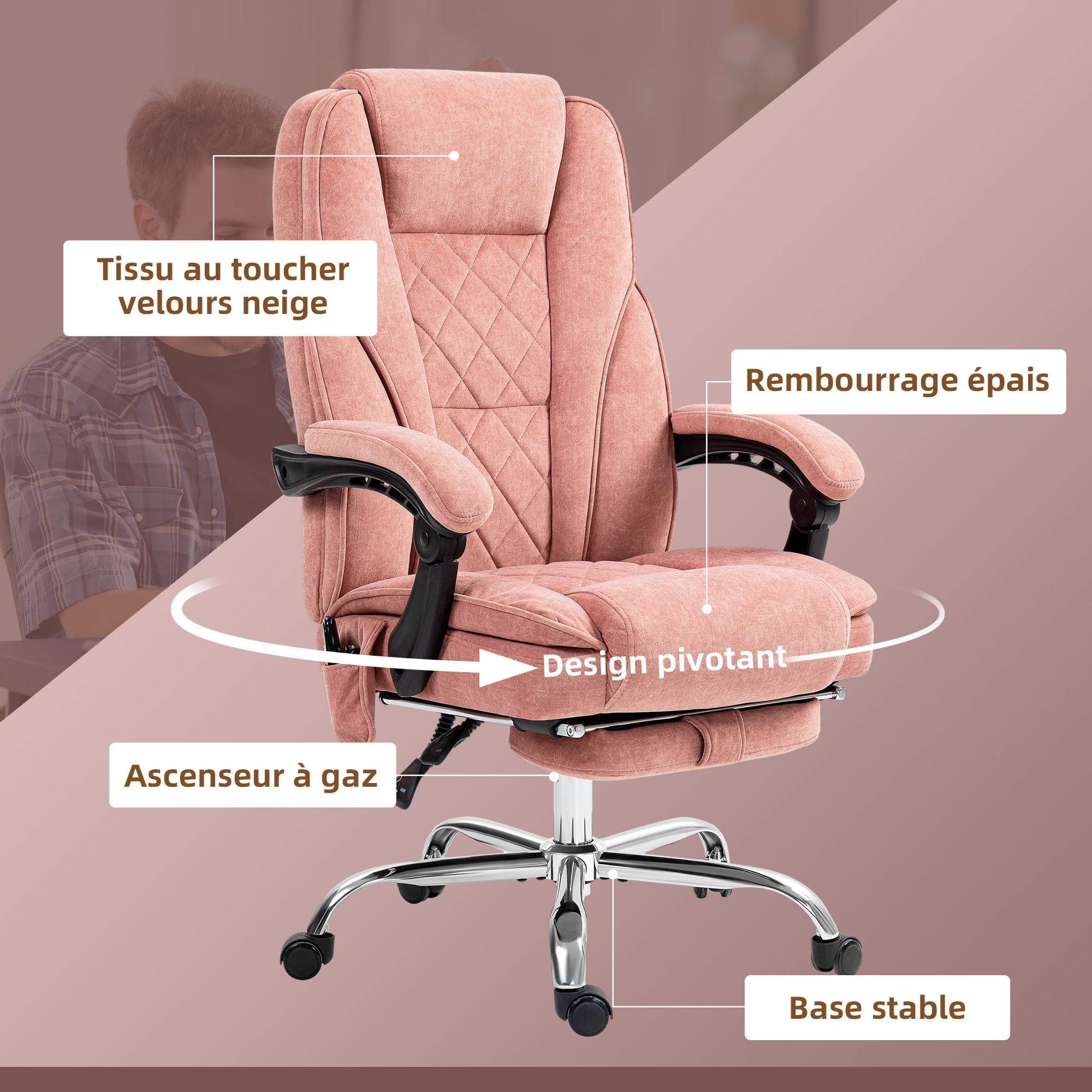Vinsetto Fauteuil de Bureau Massant et Chauffant Ergonomique Rose