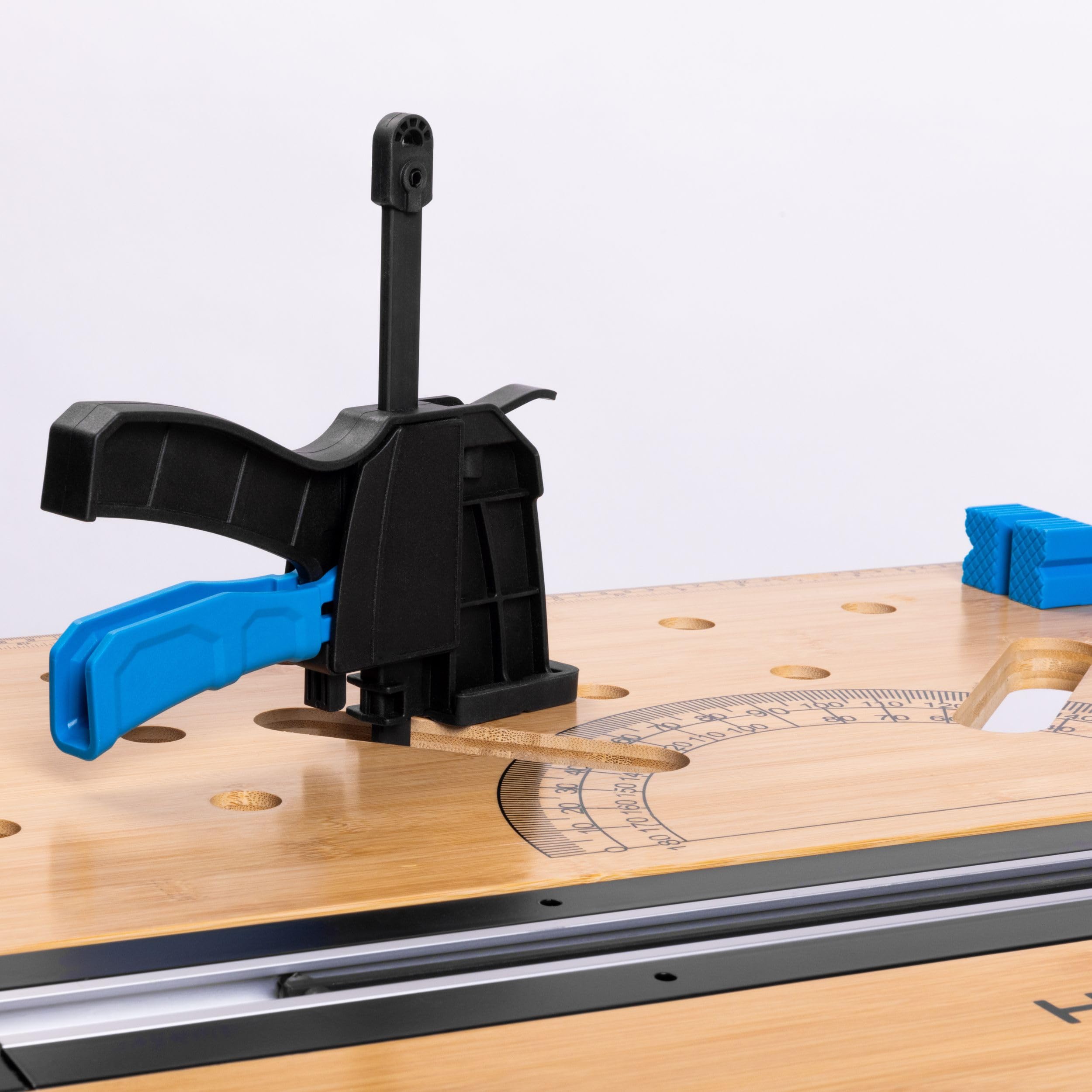 HÖGERT TECHNIK Tavolo da officina pieghevole, 700 x 650 x 915 mm, con piastra in bambù, regolazione in altezza a 5 livelli, capacità di carico 450 kg, fori, raccordi e morsetti di serraggio