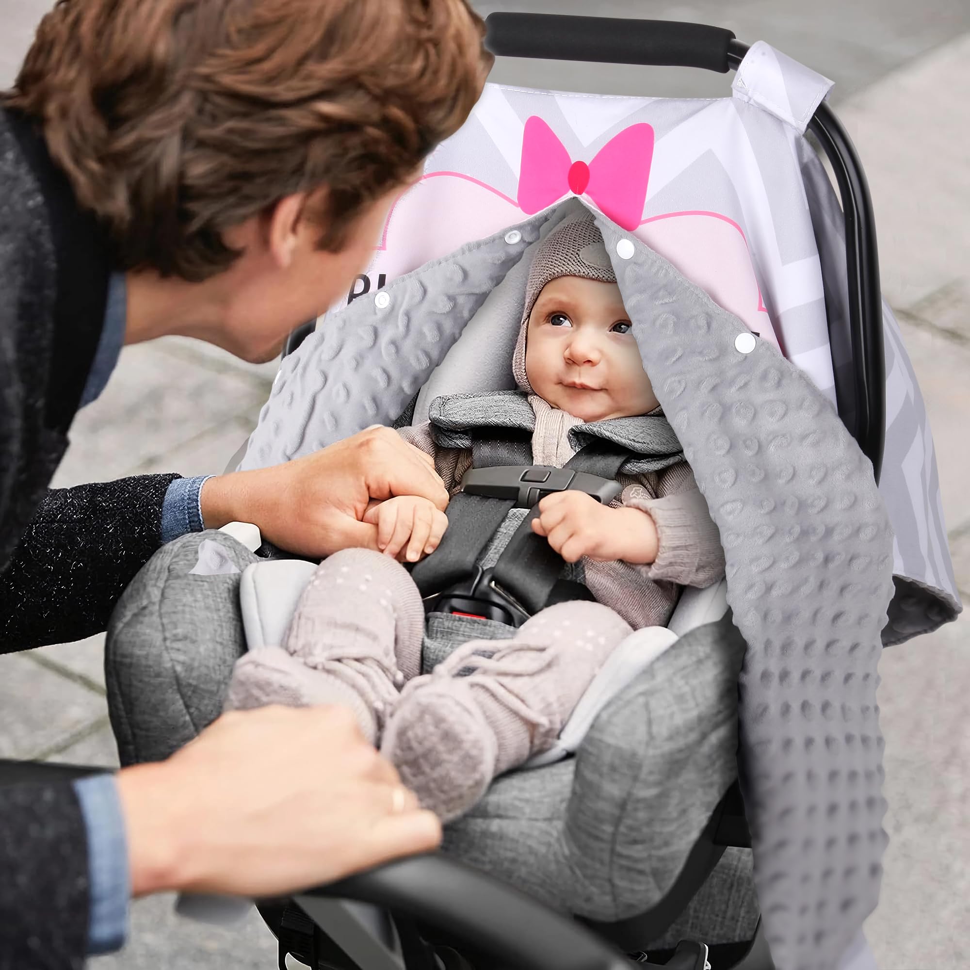 Metplus Funda de asiento de coche 2 en 1 para bebé, toldo de asiento de coche para bebés, cubierta de lactancia para mamá, fundas para portabebés Minky, regalo de ducha para recién nacido, apertura de