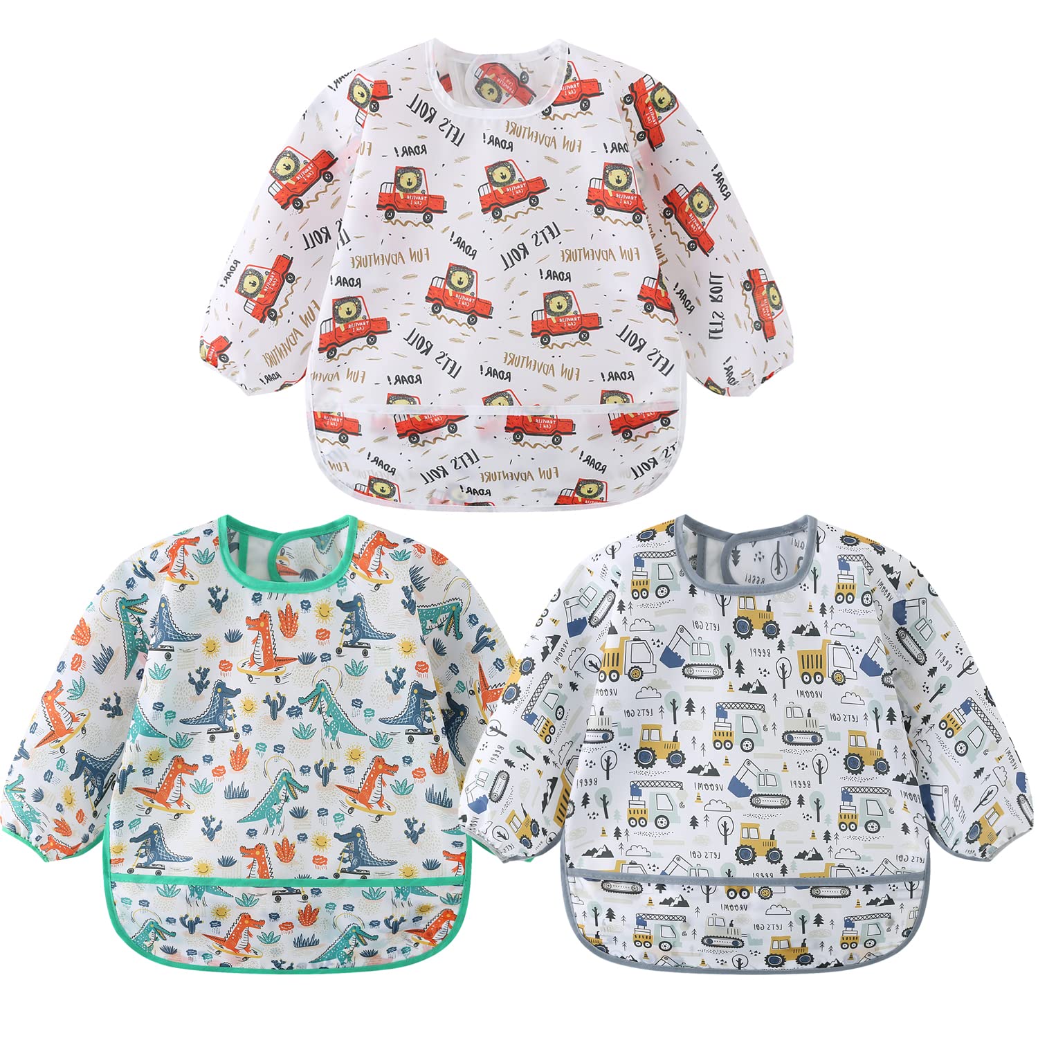 Paquete de 3 Babero con Mangas Impermeable 6-30 Meses Baberos Babetes Bebe lavables