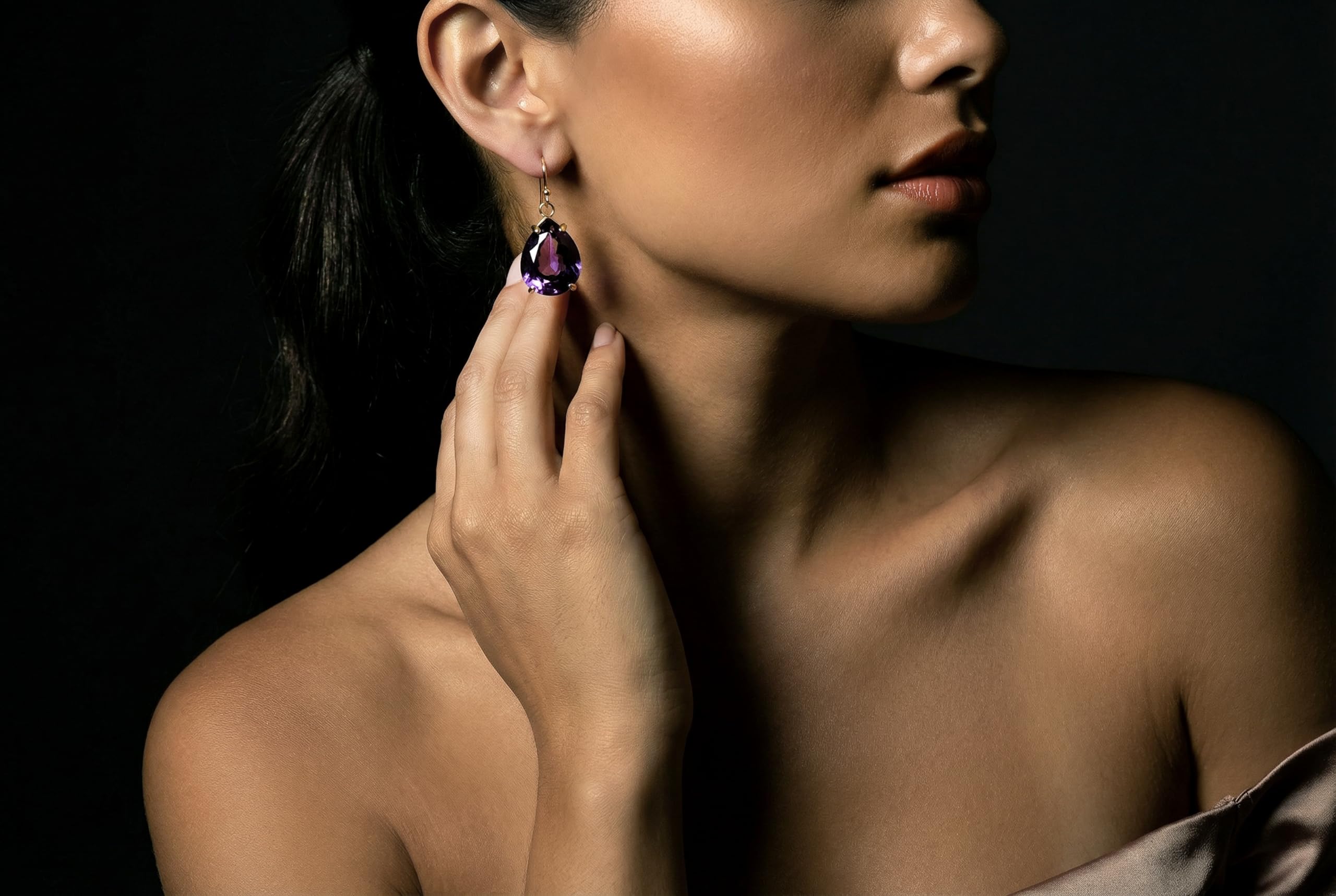 Pendientes de Oro 14k Amatista - Pendientes Colgantes Pera - Febrero Birthstone Pendientes - Profunda Piedra Púrpura Pendientes