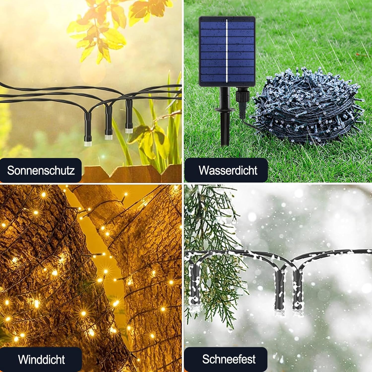 Catena di luci solari per esterni, 2 set, 30 m, 300 LED, con telecomando, 8 modalità, timer, cavo USB, dimmerabile, resistente alle intemperie, per balcone, Natale, bianco caldo