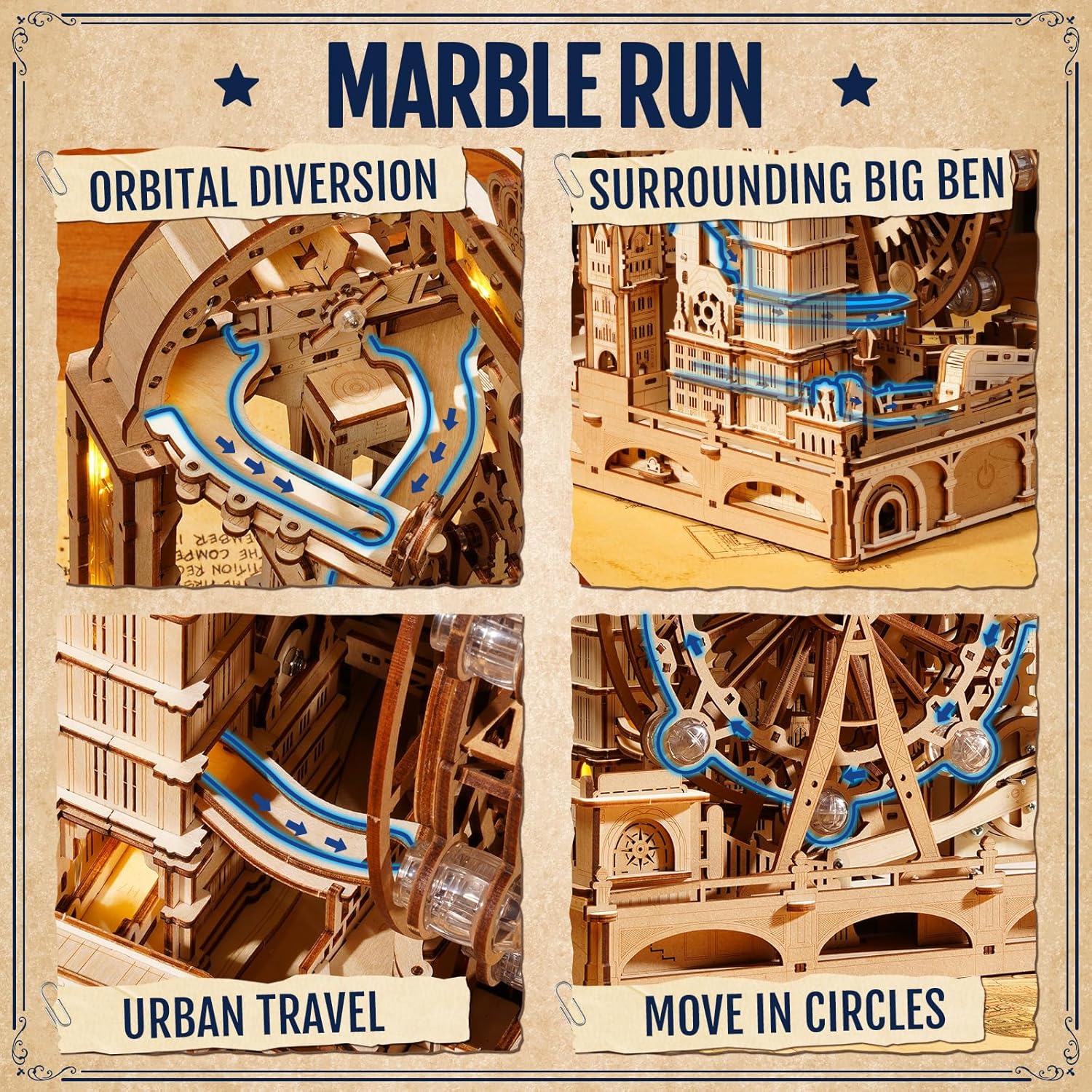 ROKR 3D Wooden Puzzles for Adults,Marble Travel London,431Piece 3D Puzzles,Marble Run Gift for Adults