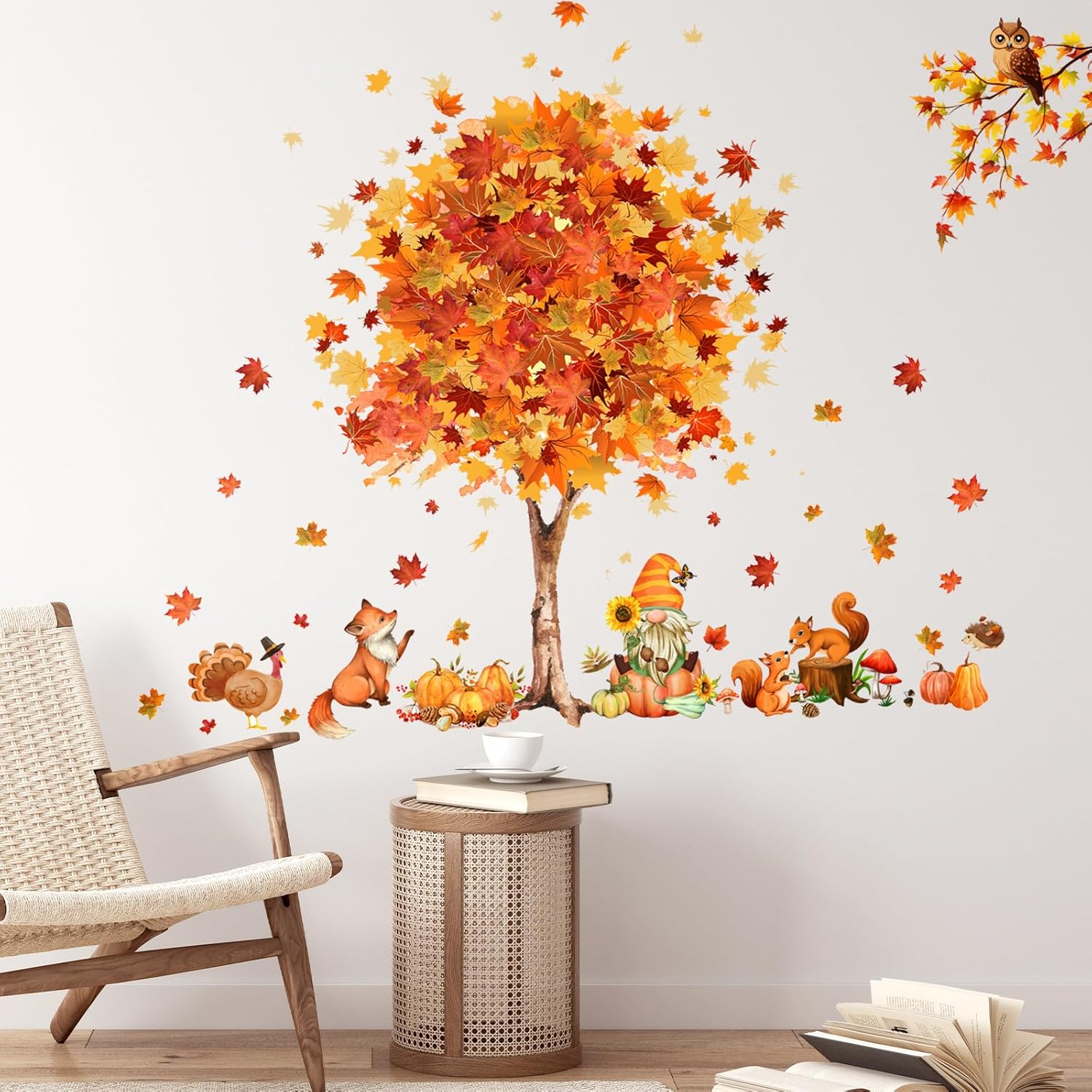 Cholemy Large Size Thanksgiving Tree Wall Stickers Fall