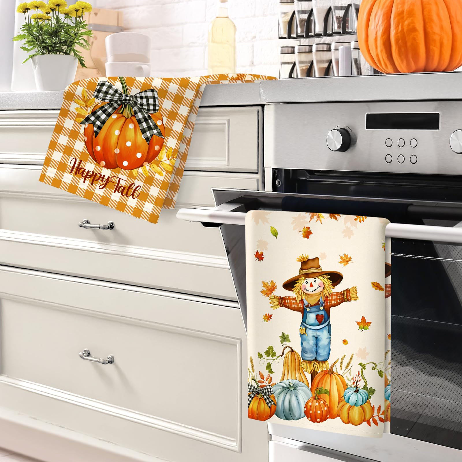 Arquiel Fall Thanksgiving Gnome Pumpkin Tea Towels, Cotton Kitchen Towel 48 × 70 cm - Image 2