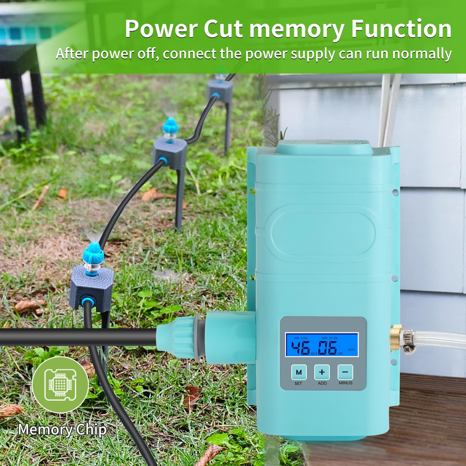 Kit de riego automático por goteo, pantalla LCD, admite 15 boquillas, con varios métodos de instalación para boquillas, sistema de riego automático para plantas, con temporizador