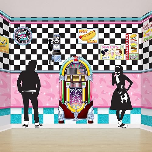 Miniatura 4 de Beistle Siluetas de los años 50, 4 piezas, 34 pulgadas y 36.5 pulgadas, negroblanco