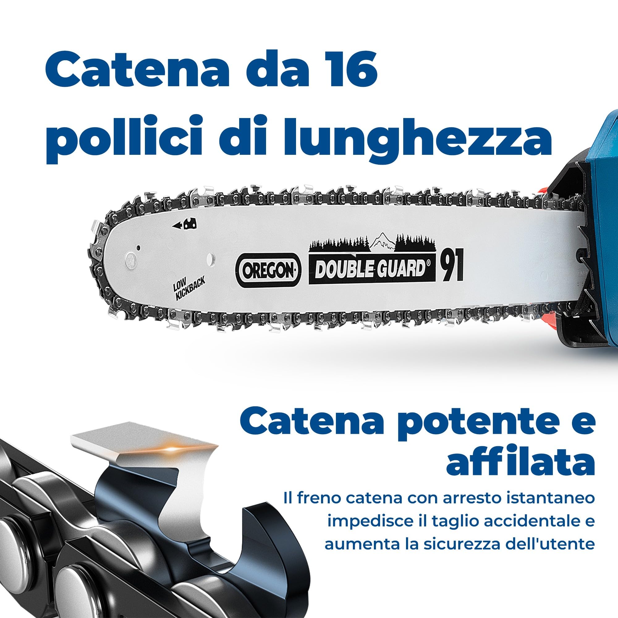 Dong Cheng motosega a batteria senza spazzole 40V (2×20) con guida Oregon, tensione senza attrezzi, taglio 38 cm, velocità catena 14 m/s per legno e giardinaggio