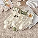 Generic 5 Pairs Womens Ankle Socks Cute Casual Breathable Cable Knit Floral Vintage Crew Socks