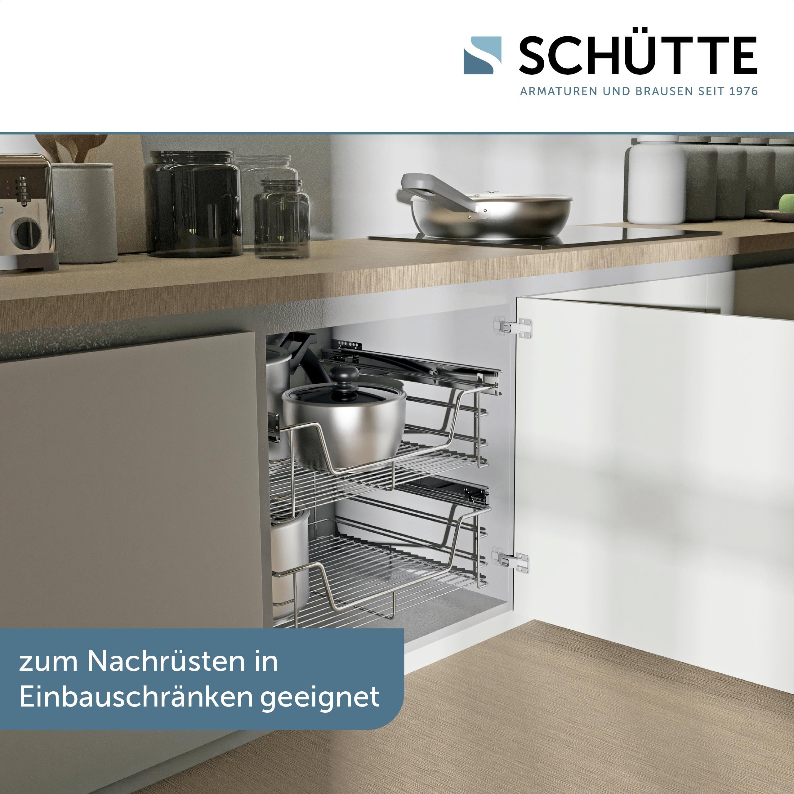 Schütte Teleskopschublade 4328 | Ausziehbare Schublade zum Nachrüsten für 60er Schränke aus Metall | Schrankauszug für den Küchenschrank | Hängekorb für die Küche | Korbauszug | Vollauszug, Chrom