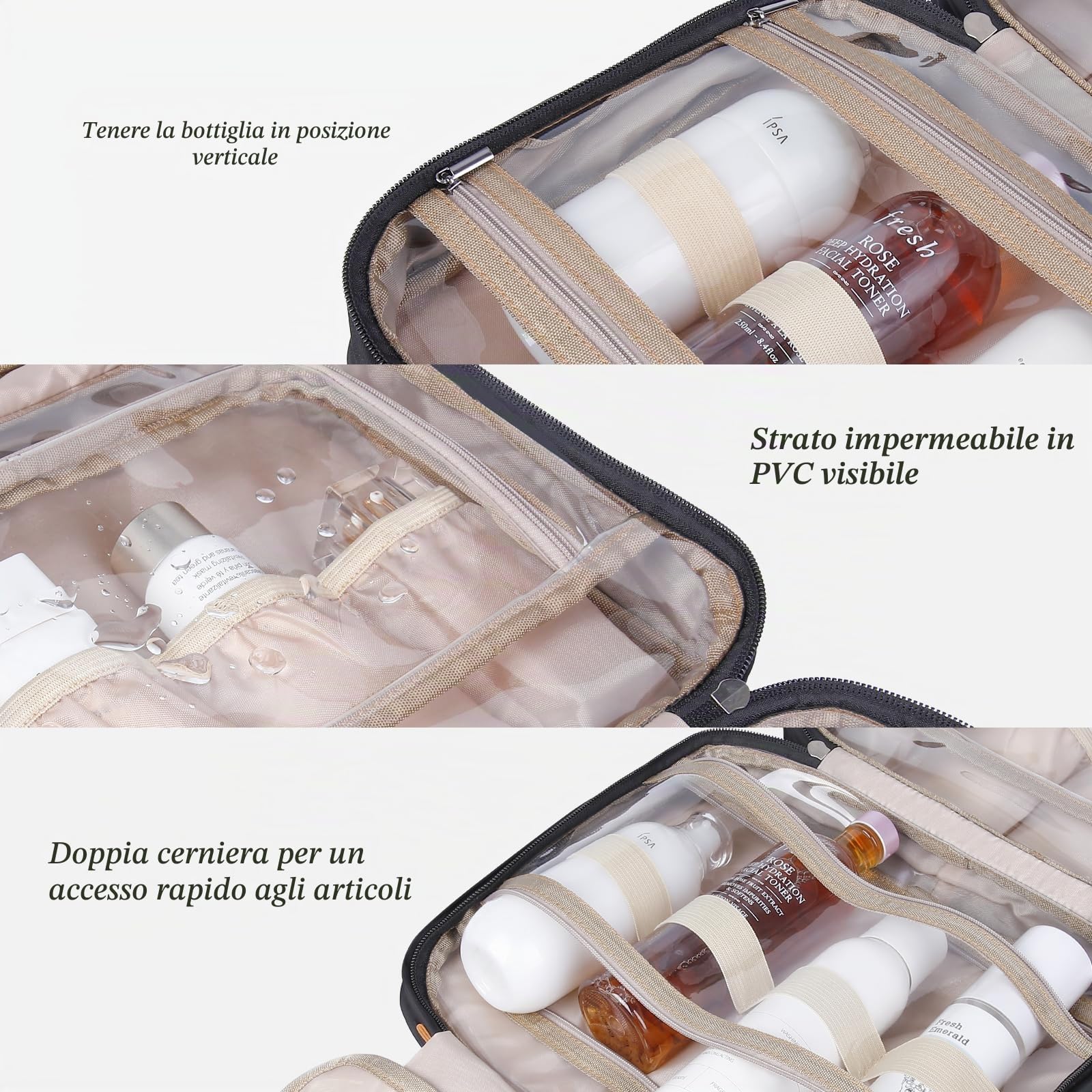 IDEATECH Borse da Toilette per Donna, Beauty Case da Viaggio, Borsa da Toilette Grande da Viaggio Borsa da Toilette Appesa, Borsa da Trucco Donna, Organizer Cosmetico per Donne (Nero)