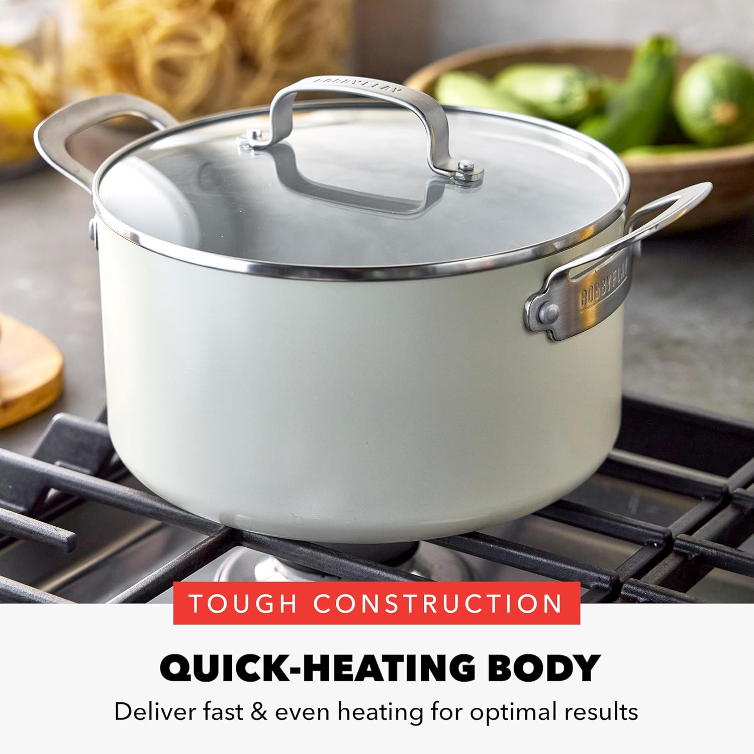 GreenPan x Bobby Flay 6QT Stockpot with Glass Lid, PFAS-Free Diamond Ceramic Nonstick Pot, Induction Suitable, Easy Clean Dishwasher & Oven Safe, Quick Heating, Pasta, Soups, Cream