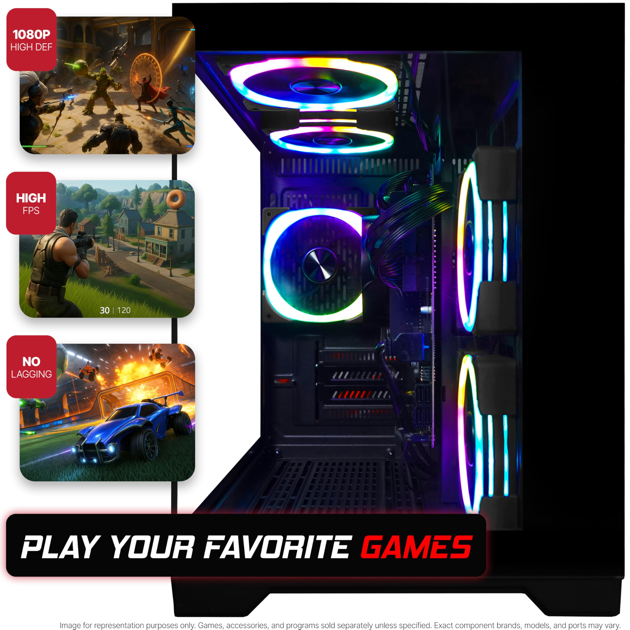SAAV X1 PC da gioco precostruito Intel G5400 CPU da 3,7 GHz, 16 GB di RAM, GPU GEFORCE GTX 750 GDDR5, NVME da 512 GB, WiFi 6, Bluetooth, Win 11, tastiera del mouse, desktop per PC da gioco, garanzia