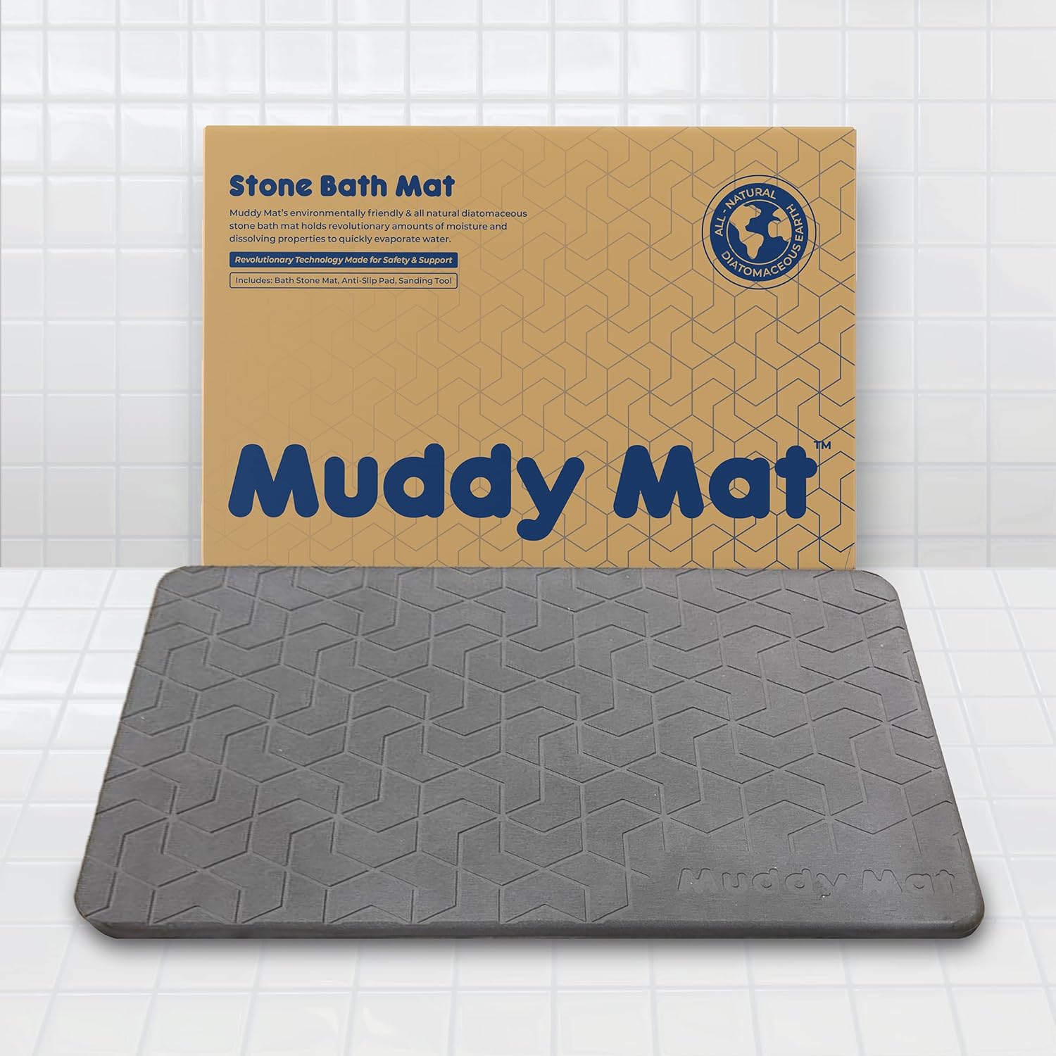 Muddy Mat Stone Bath Mat, Quick Dry Diatomaceous Shower Mat