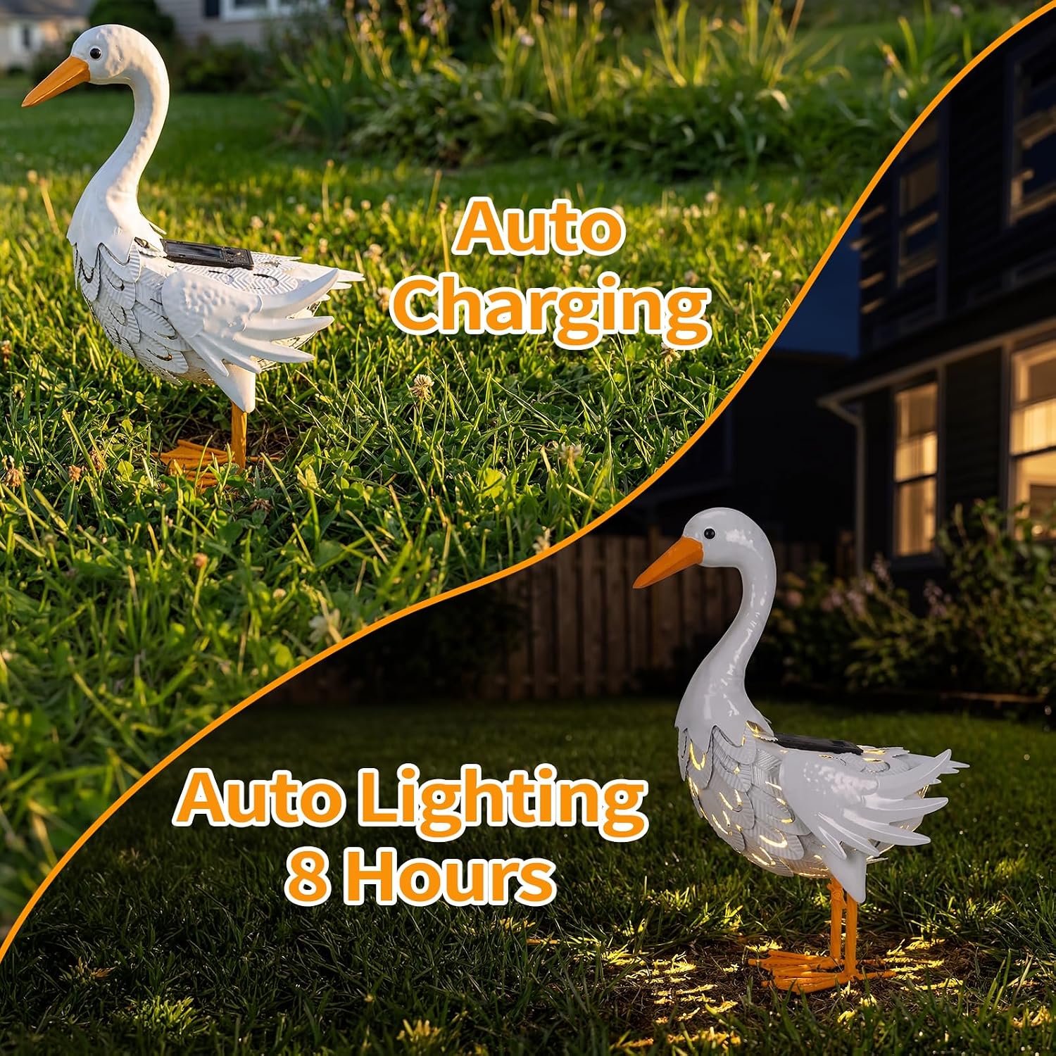 MEBRUDY Porch Goose​ Metal Statue with Solar Light, 13 Inch Porch Goose Statue ​Used for Garden, Lawn, Yard, Patio, Porch, Balcony Decor