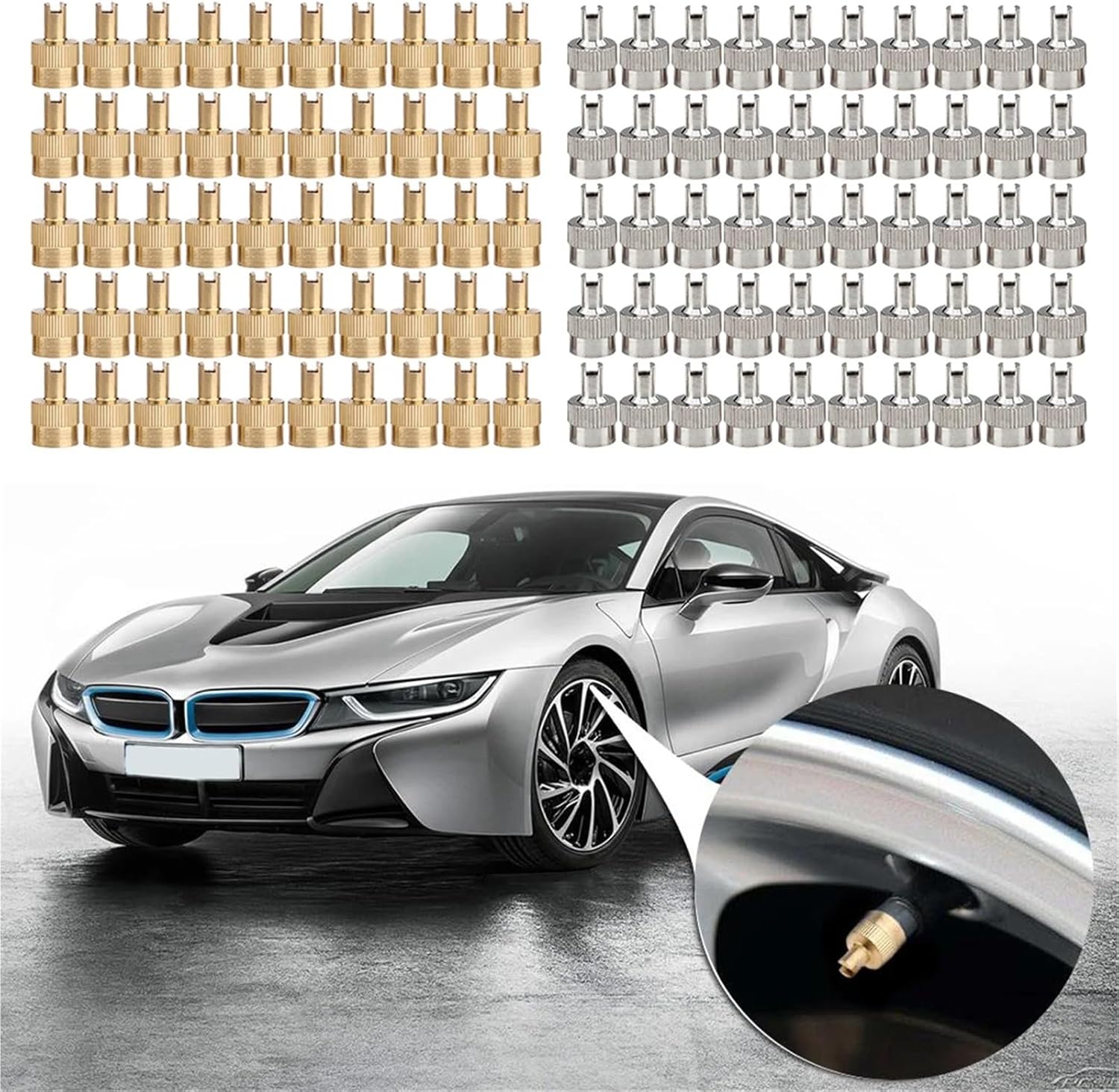 150Pcs Slotted Head Valve Stem Caps Leak-Proof Tire Copper Metal Slot Car Accessories(Gold)