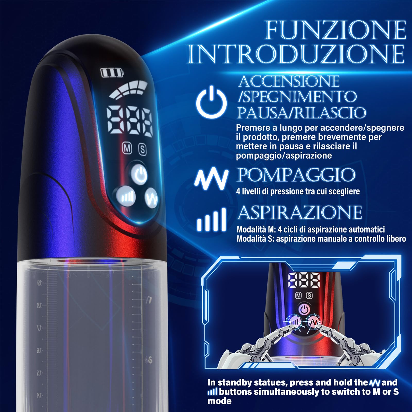 Pompa Pene Giocattoli sessuali maschili - Pompe estensori per pene con 4 & 4 modalità per uomini Allenamento dell'erezione e massaggio di suzione, pompa a vuoto automatica del pene impermeabile IPX7