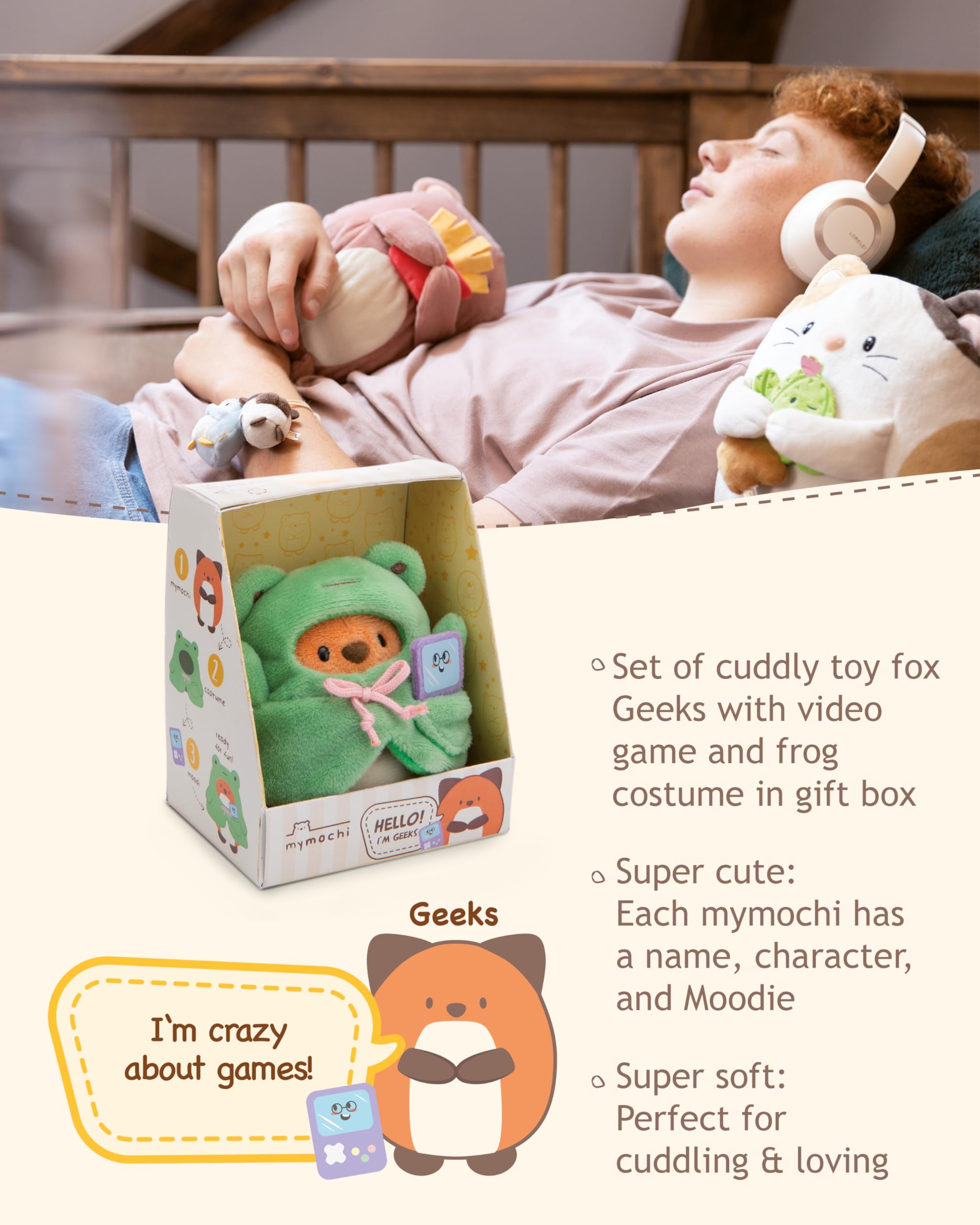NICI soft toy fox Geeks 8cm with video game and frog costume in gift box 8,5x6,5x10cm red - Image 3