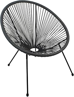 THE SECRET HOME - Silla Acapulco en Ratán para Jardín - Alto. 89 cm x Largo. 78 cm x Ancho. 72 cm - Silla de Acero en Color Negro - Asiento de Exterior para Balcón, Terraza y Jardín