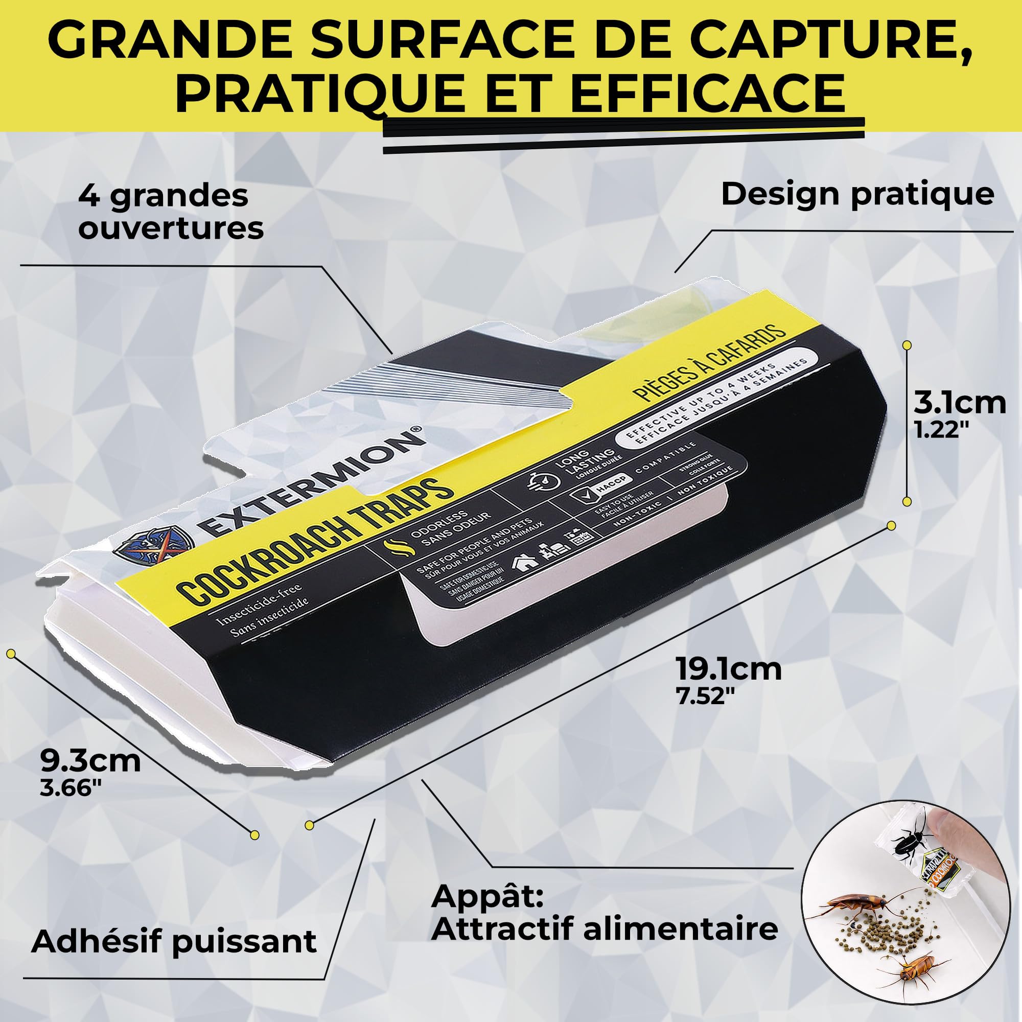 Pièges Cafards Collants avec Attractif – Kit 10 Pièges + 10 Appâts – Piège à Cafards/Blattes sans Insecticide