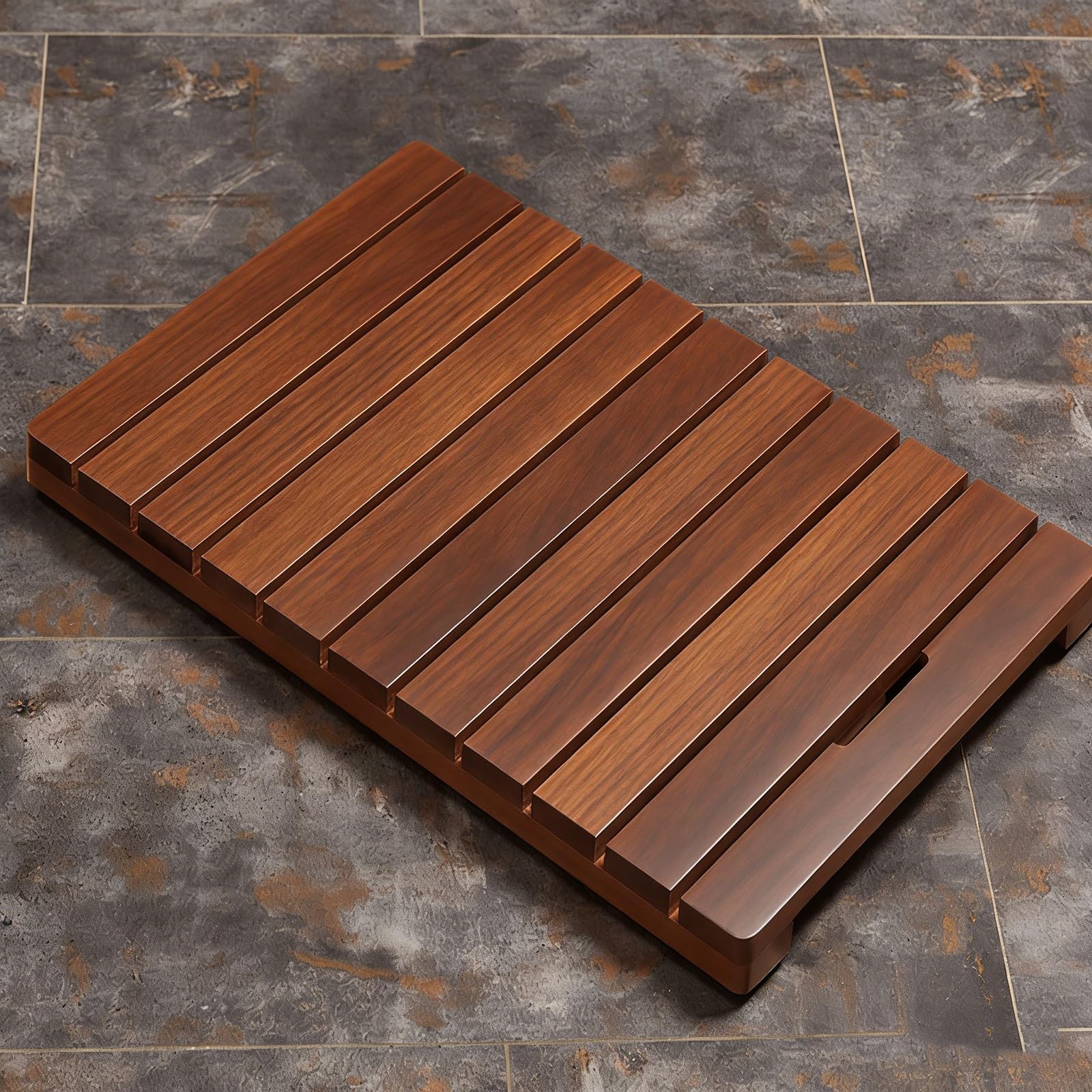 Alfombrilla Baño Antideslizante, Plataforma de Ducha Madera, Accesorios Baño Madera para Plato de Ducha Bañera - Rectangular, Grosor 3,7 CM, Interiores y Exteriores(Walnut Wood,40 x 70 cm)