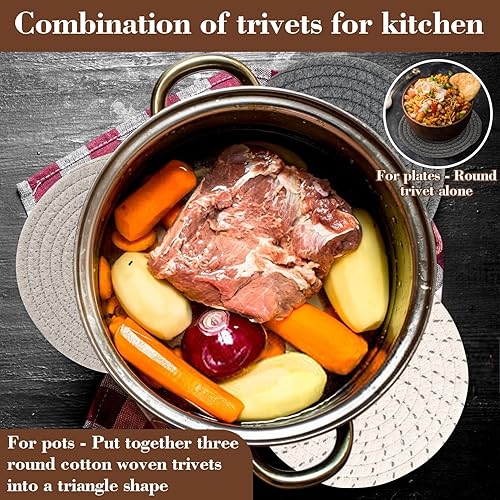 Miniatura 3 de MAQIHAN Salvamanteles tejidos para platos calientes, 3 almohadillas para ollas calientes para mesa, juego de salvamanteles grandes, juego de