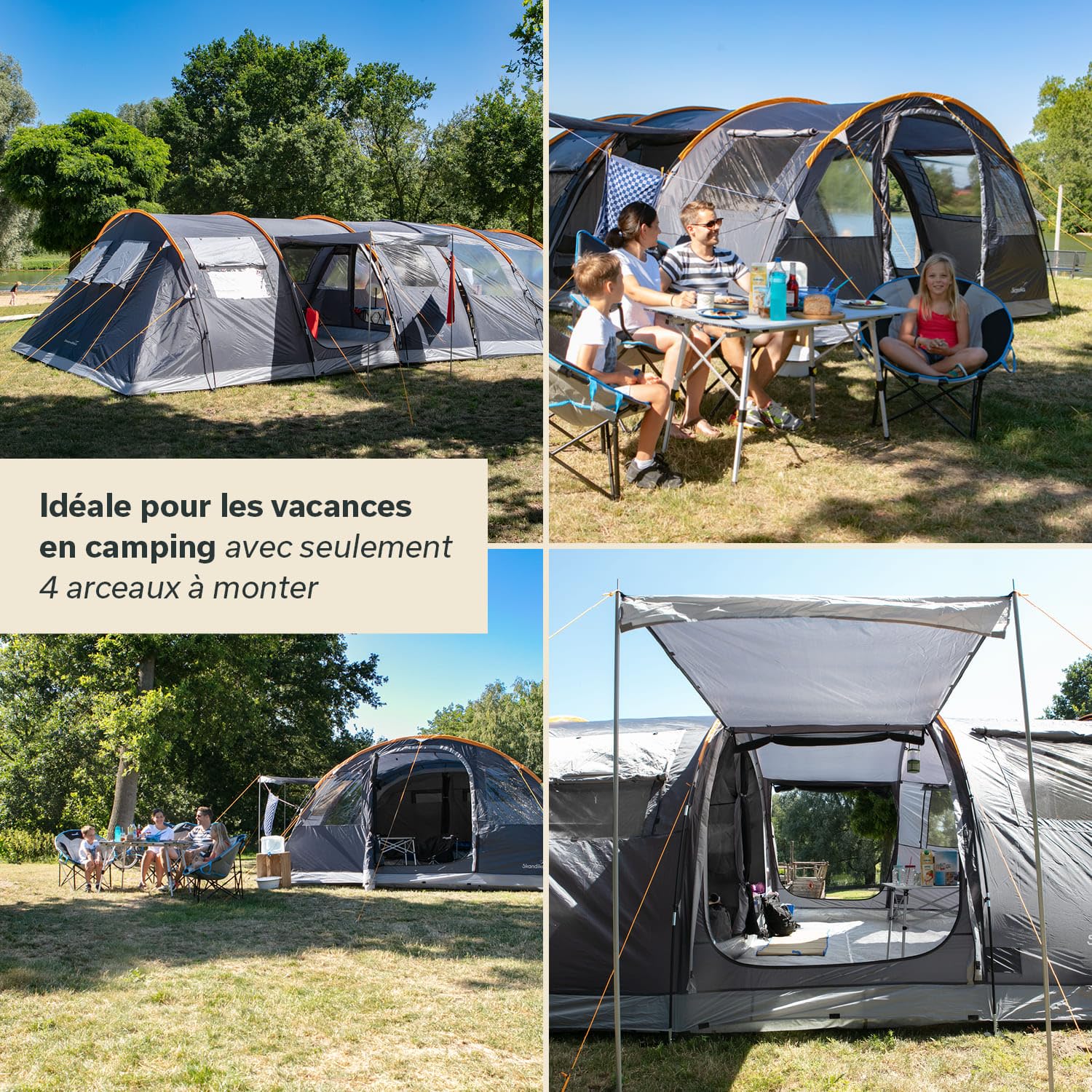 Skandika Tente Tunnel Gotland 6 Protect | Tente de Camping familiale pour 6 Personnes, Tapis de Sol Cousu, étanche, avec Store banne et Passage de câbles | Toile de Tente 6 Personnes