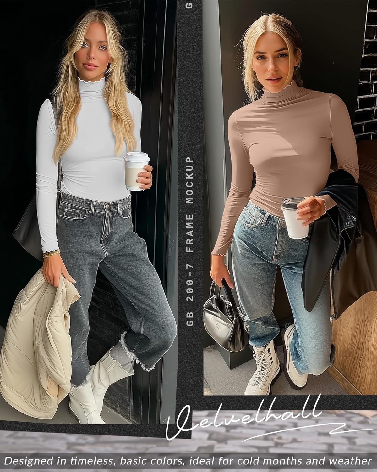 3 Pack Women's Mock Turtleneck Tops Long Sleeve Lettuce Trim Shirts Ruffle Neck Slim Fit Casual Tight Layer(White, Black, Khaki,XX-Large) - Image 3