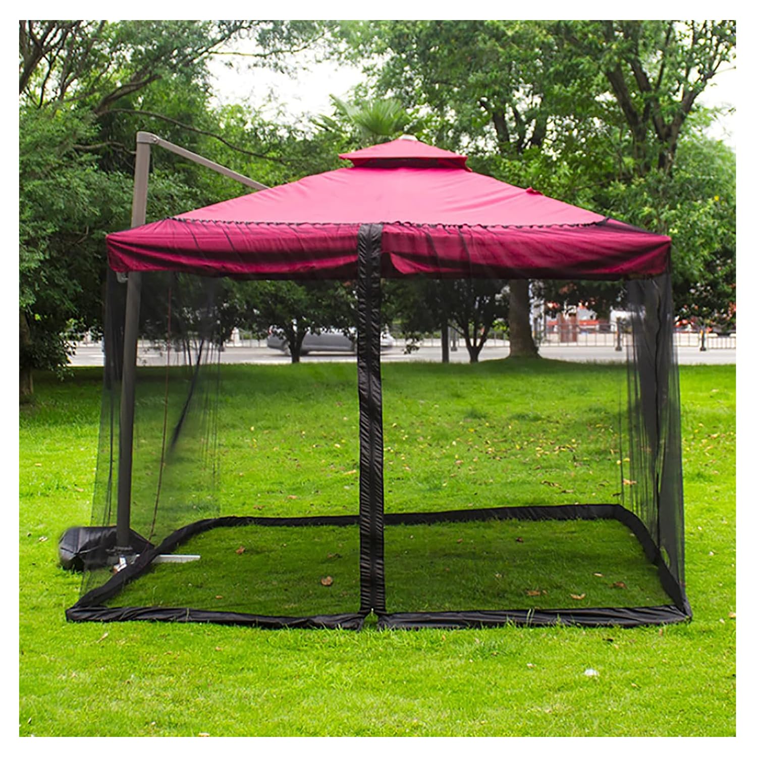 Zanzariera per Ombrellone 3x3, Rete Antizanzare per Ombrellone da Giardino Esterno, Universale Regolabile Schermo con porta a cerniera per Gazebo Ombrelloni tavoli da patio, AntiVento (Nero)