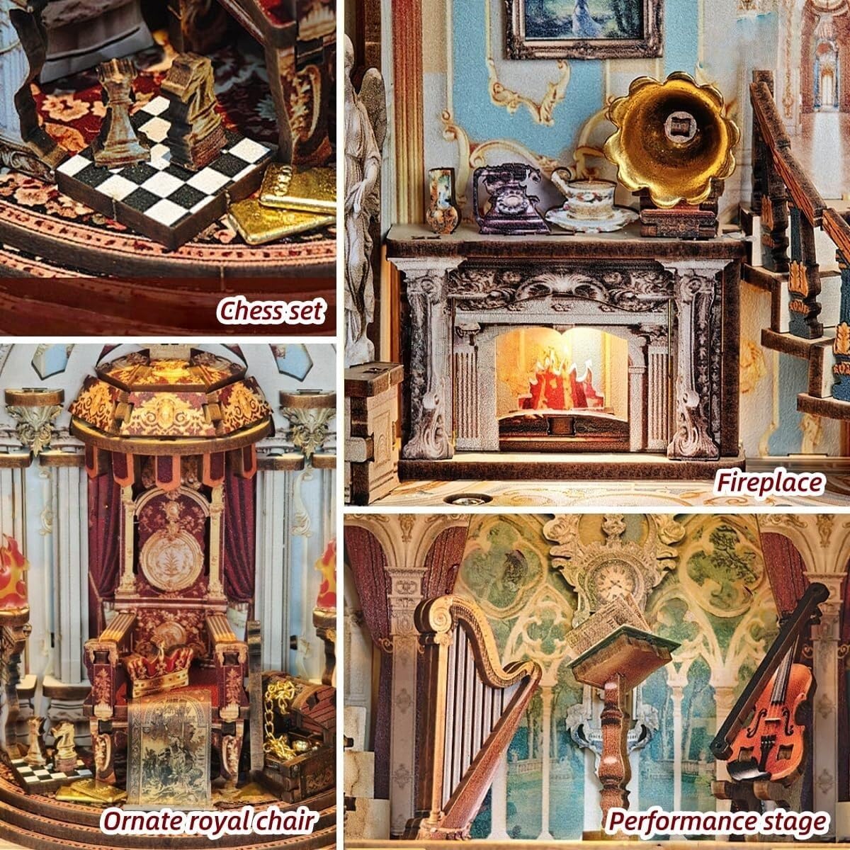Book Nook Kit,DIY Dreamland Theater Book Nook for Multi-Level Touch Book Nook with LED Light Classical Opera House Miniature Diorama with Rotating Stage & Music Feature