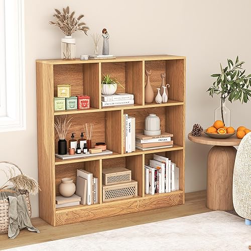 Giantex 8 Cube Bookcase, 4-Tier Freestanding Bookshelf w/ 8 Open Compartments, 2 Anti-Tipping Kits, Modern Display Cabinet, 41" Wood Cubby Storage Organizer for Living Room, Bedroom, Natural