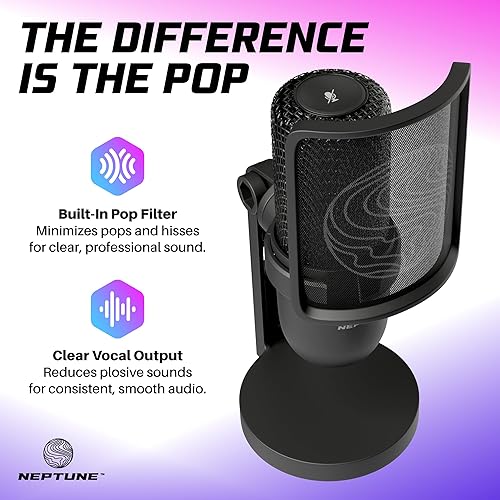 Miniatura 5 de Neptune Sonus - Micrófono para juegos Micrófono de transmisión con filtro pop para claridad vocal Micrófono de escritorio para transmisión,