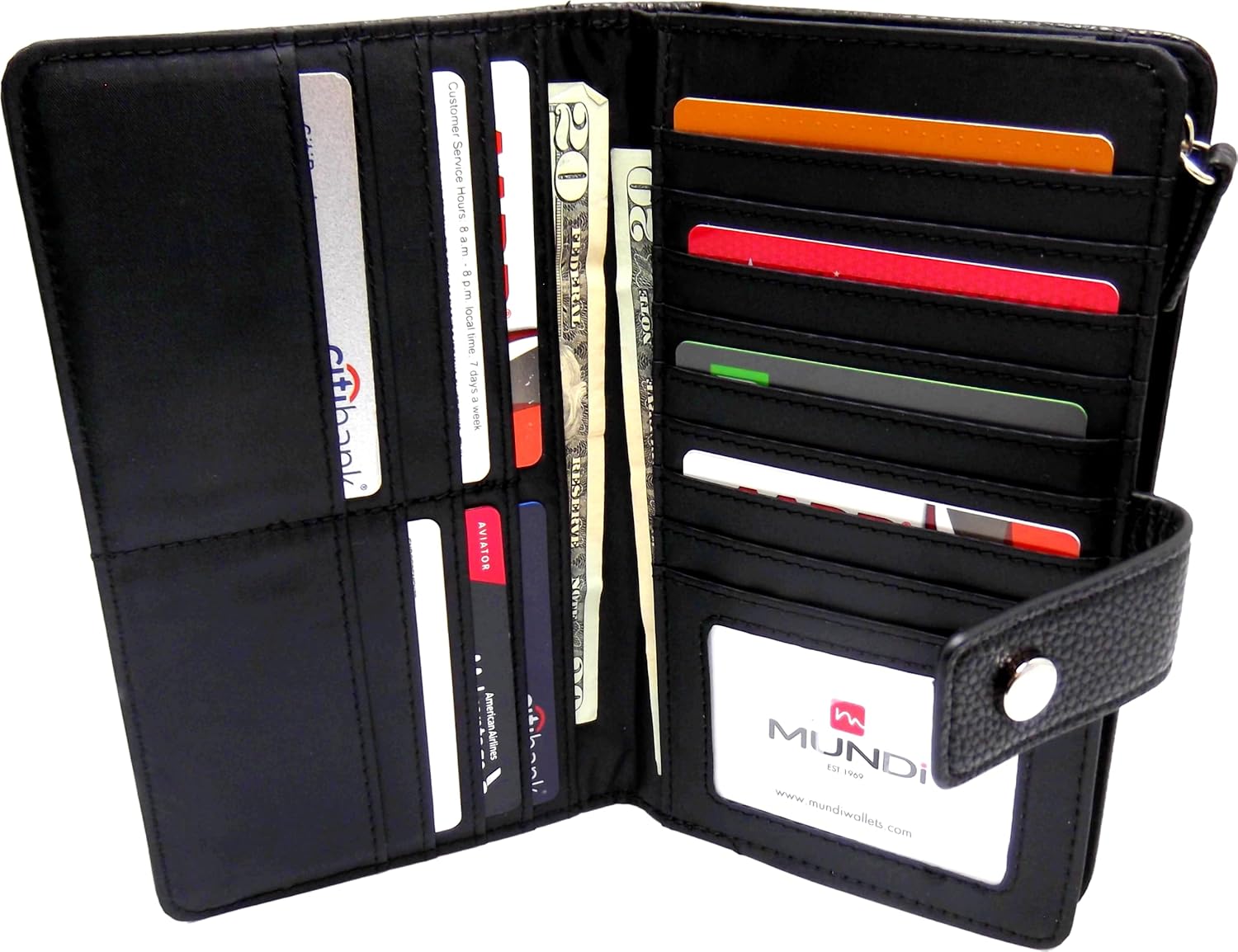 Women's Faux Leather PERSONAL SECRETARY Fat Vegan Wallet Flap ID Photo Ladies i8x (Black)