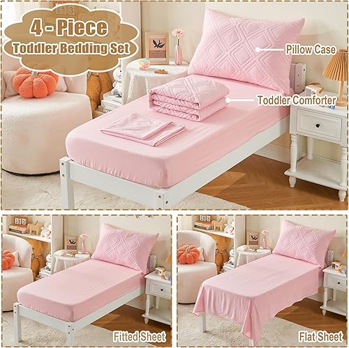 Miniatura 5 de Juego de ropa de cama para niños pequeños de 4 piezas para niñas y niños, juego de edredón de microfibra suave y transpirable para niños, juego de
