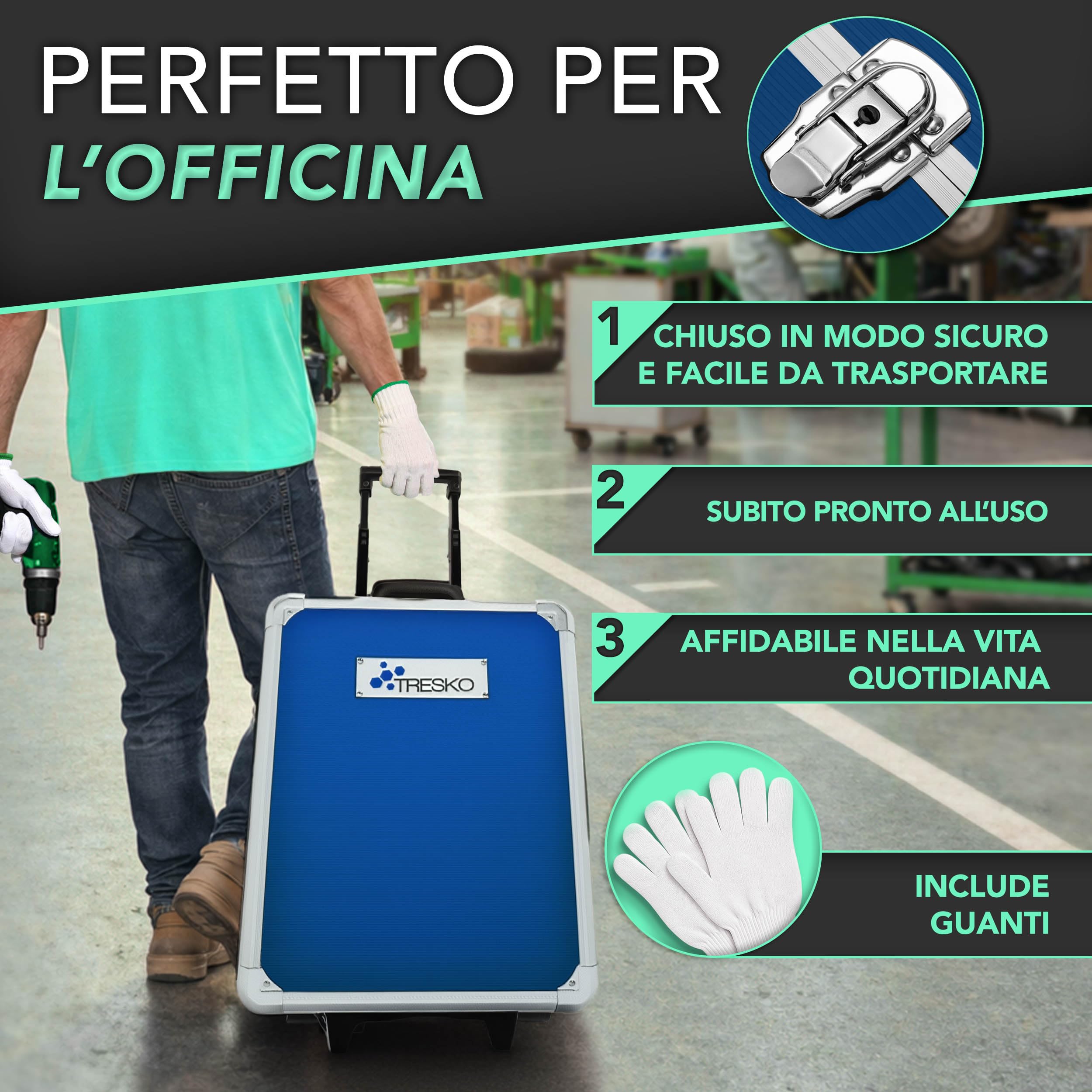 TRESKO® Valigia degli attrezzi composta da 1400 pezzi | cassetta degli attrezzi | portaattrezzi | set di arnesi | trolley degli attrezzi | acciaio cromo-vanadio (Blu)