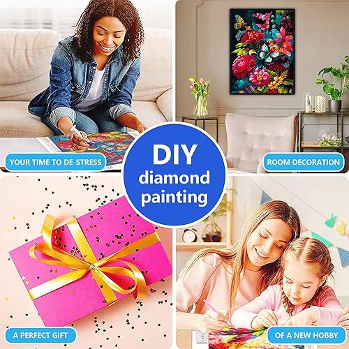 Miniatura 8 de bleihum Kits de pintura de diamantes de flores para adultos, arte de diamantes de mariposa para adultos, manualidades de pintura de gemas de flores,