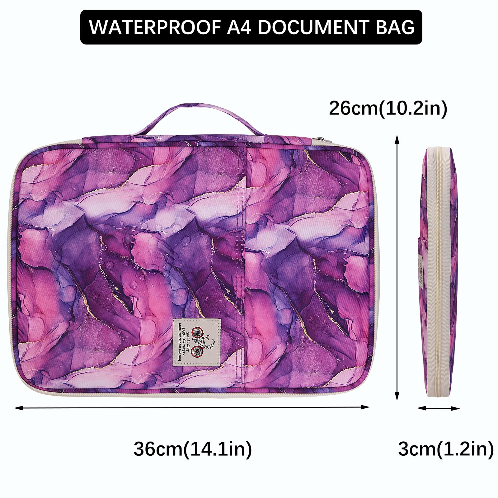 JAKAGO Waterproof A4 Portfolio Folder,Business Document Holder,Travel Organizer Multifunctional Zippered Case for Holiday Travel/Working Daily Use (M-Purple) - Image 2