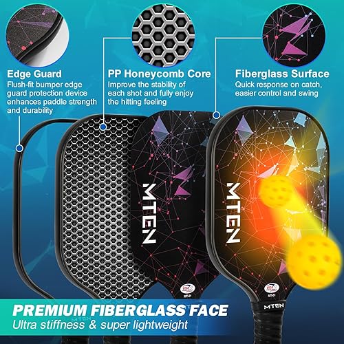Miniatura 3 de Pickleball Paddles, USAPA Approved Pickleball Paddles Set, Fiberglass Surface Pickleball Set, Pickleball Rackets, Pickleball Balls, GripTapes& Carry