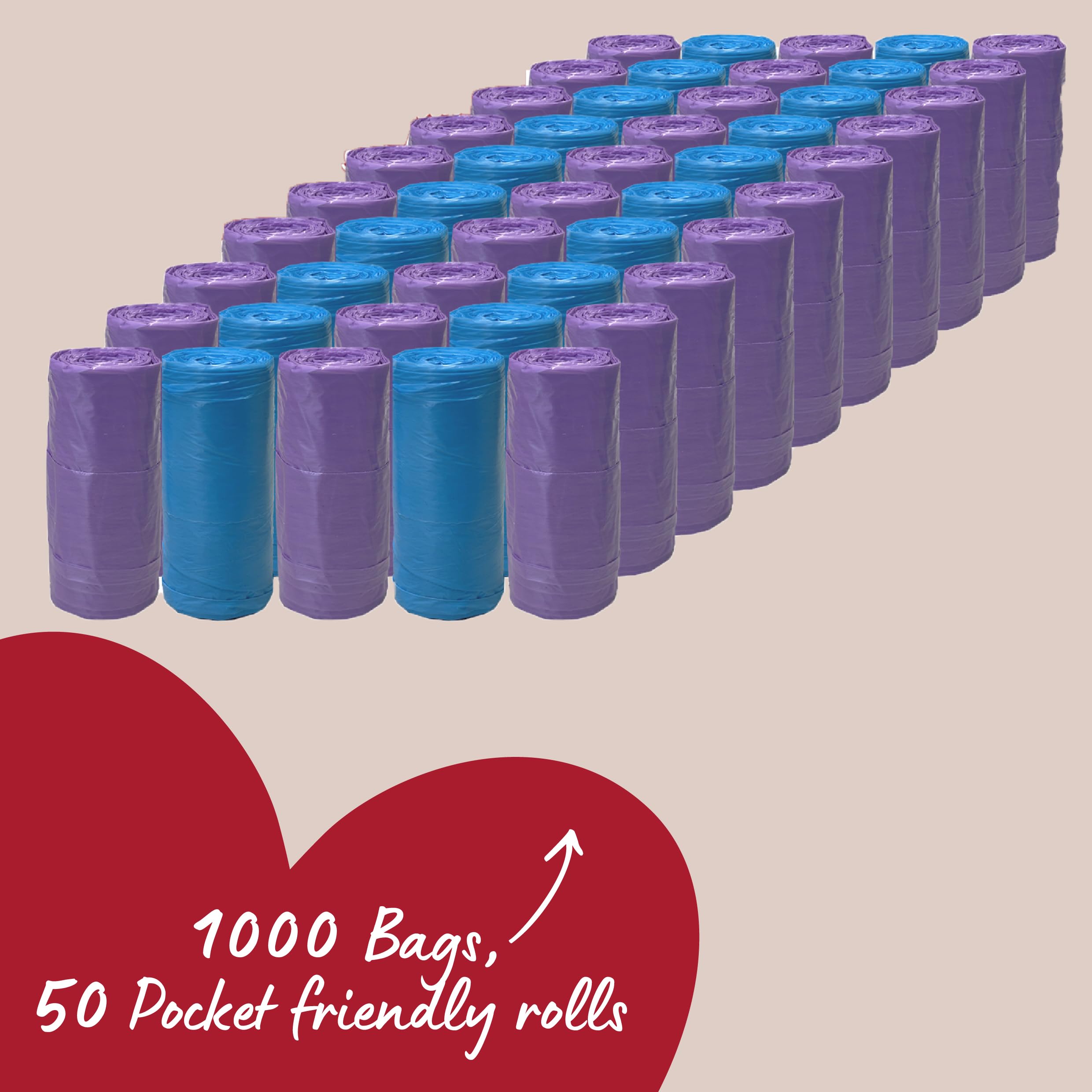 Rosewood Dog Poo Bags with Handles, 1000 Easy Clean-Up Poop Bags, 50 Refill Rolls of Dog Waste Bags with Tie Handles - Image 2