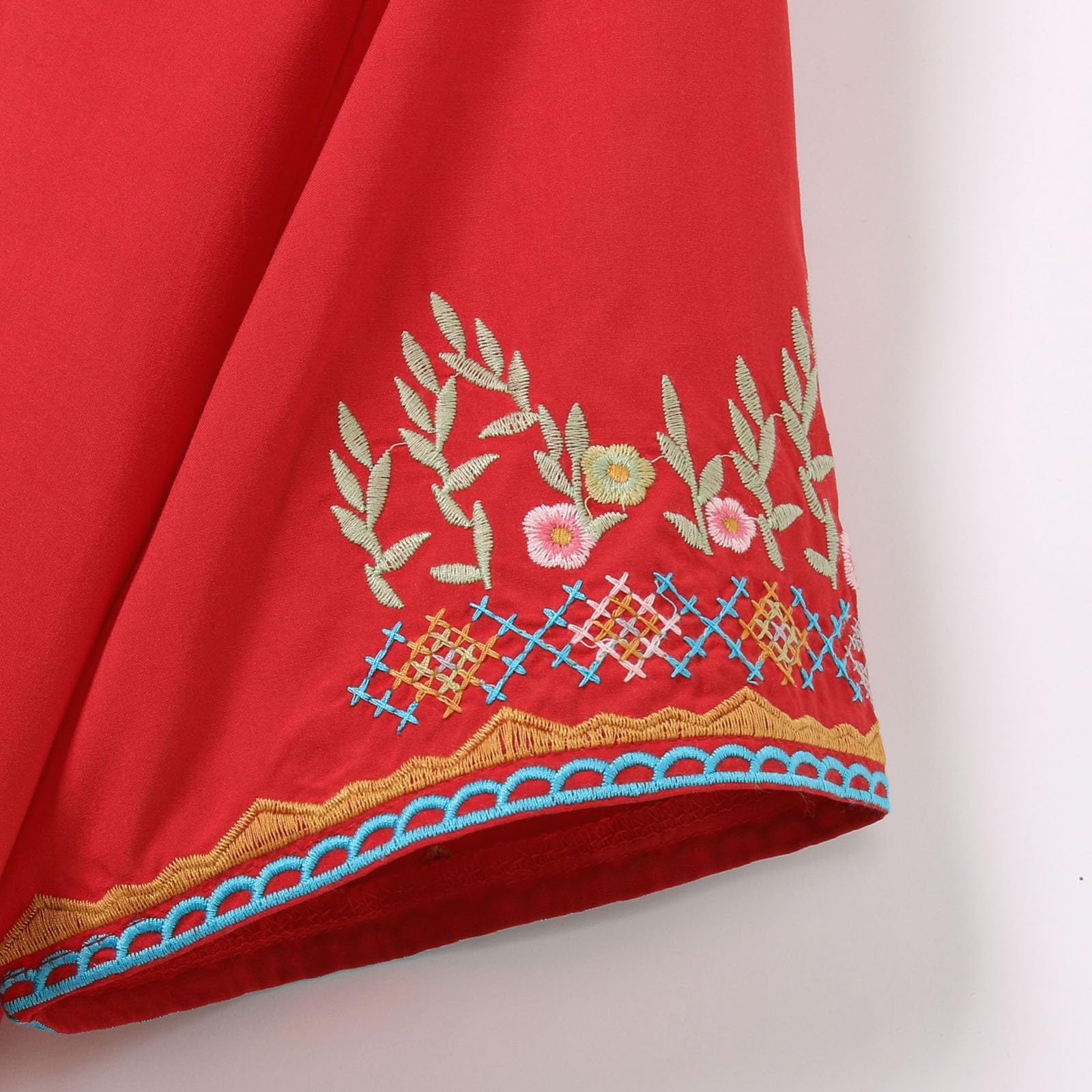 Hauts brodés pour femme - Été - Manches courtes - Style bohème - Décontracté - Style hippie