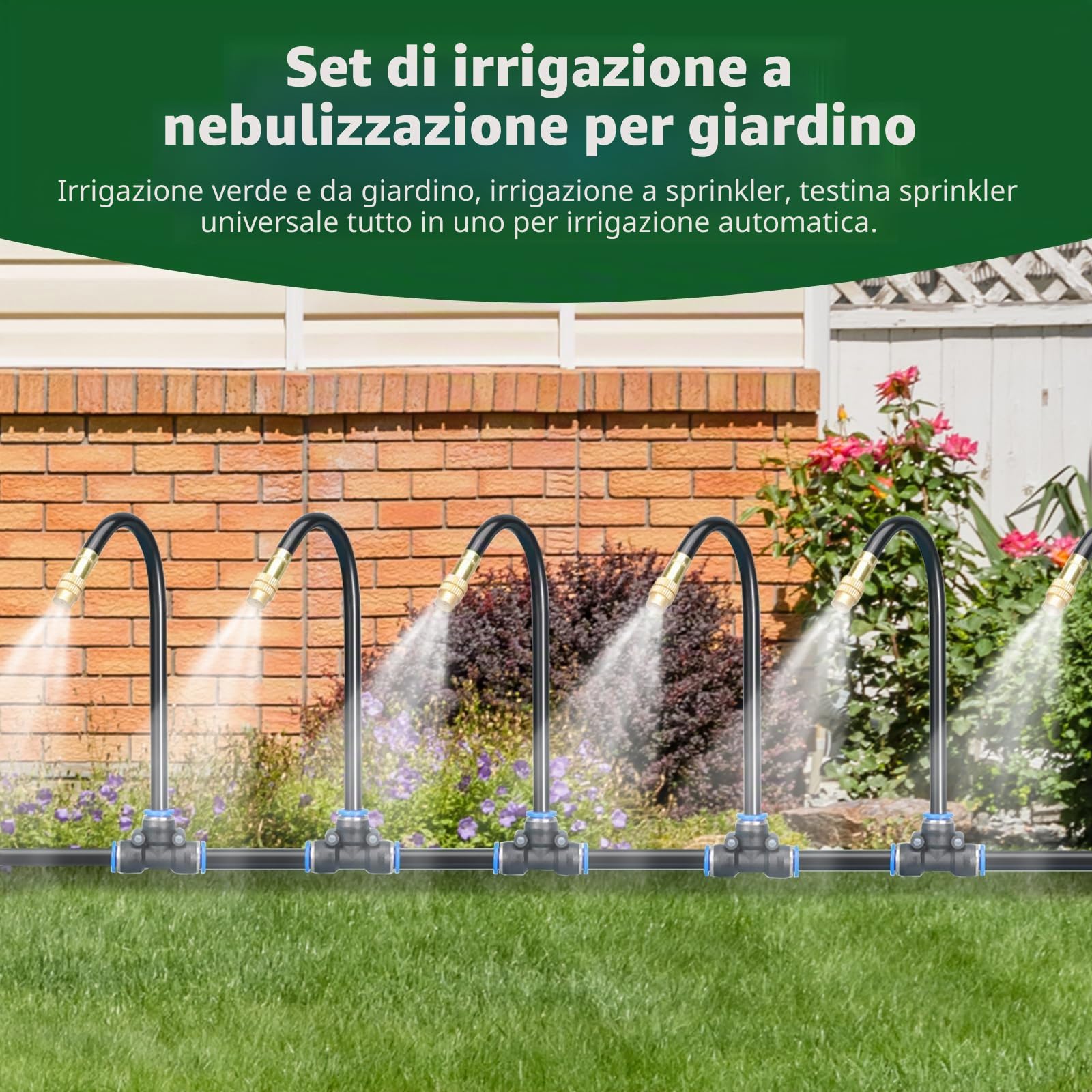 Acesome, sistema di irrigazione per giardino, sistema curvo a 360°, tubo di irrigazione, aiuola rialzata, prato, orto, fattoria (20 m con gioco da pavimento)