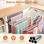 Tangkula Aluminum Clothes Drying Rack, Folding Laundry Rack with Sturdy Frame, Foldable Wings & 14 Drying Poles, Space-Saving, Freestanding Drying Rack for Indoor & Outdoor Use