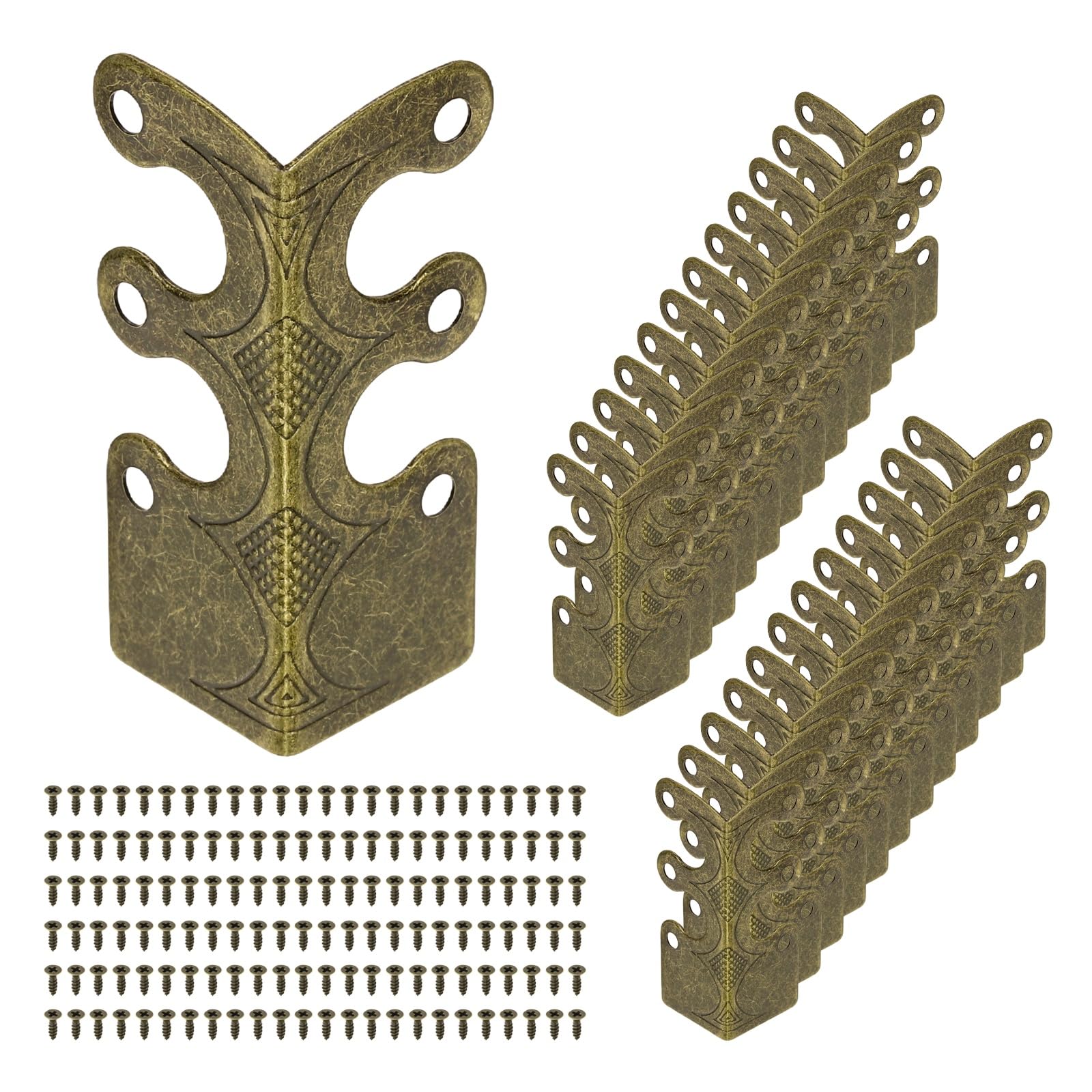 sourcing map 24 Pcs Baseboard Corner Protectors, Skirting Board Corner Protectors, Vintage Metal Corner with Screws for Furniture Table Cabinet Jewel Cases Decorative, Bronze