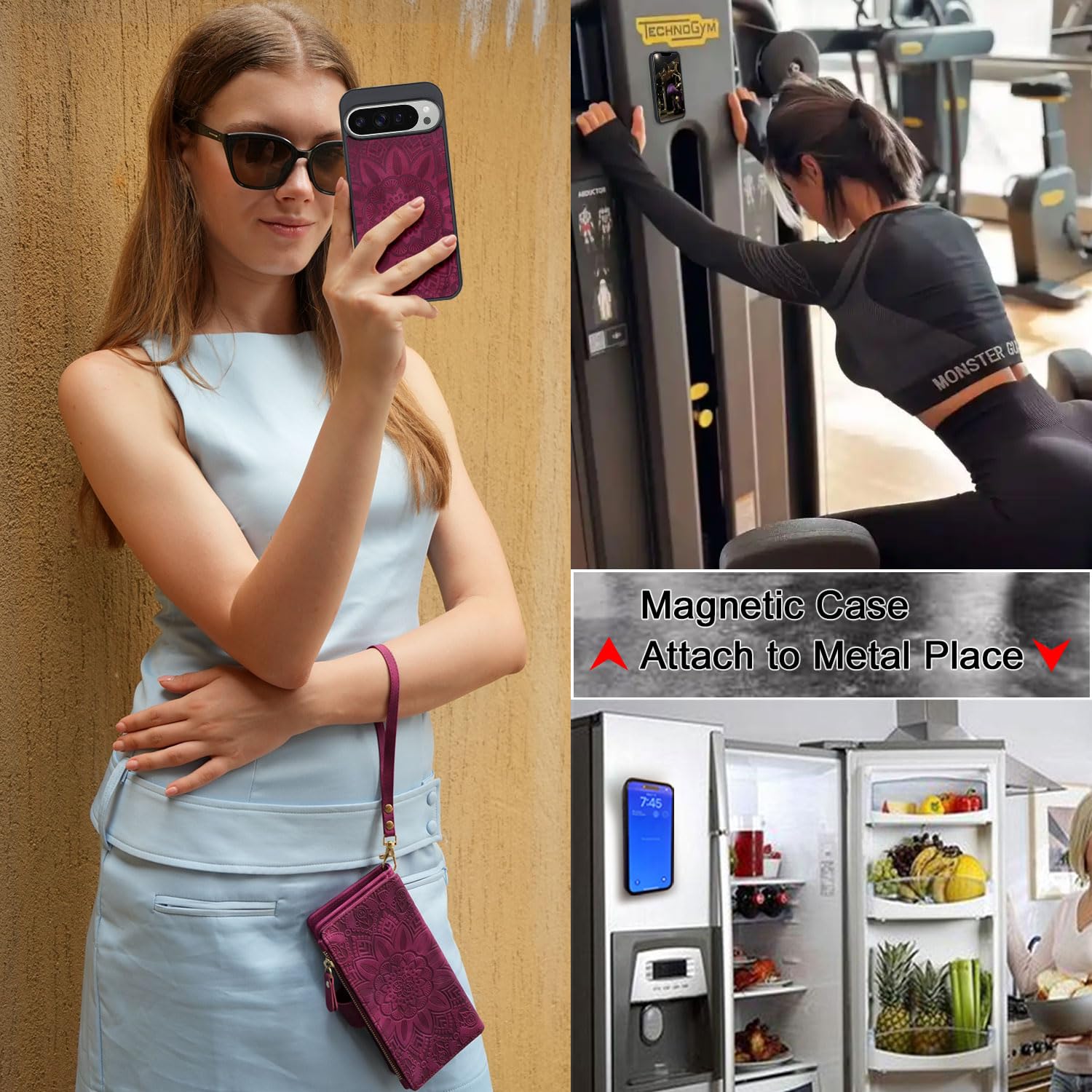 Harryshell Custodia a portafoglio staccabile in pelle compatibile con Google Pixel 9 Pro XL 6,8" 2024, custodia magnetica per telefono con cerniera con tasca per contanti e monete, multi slot per