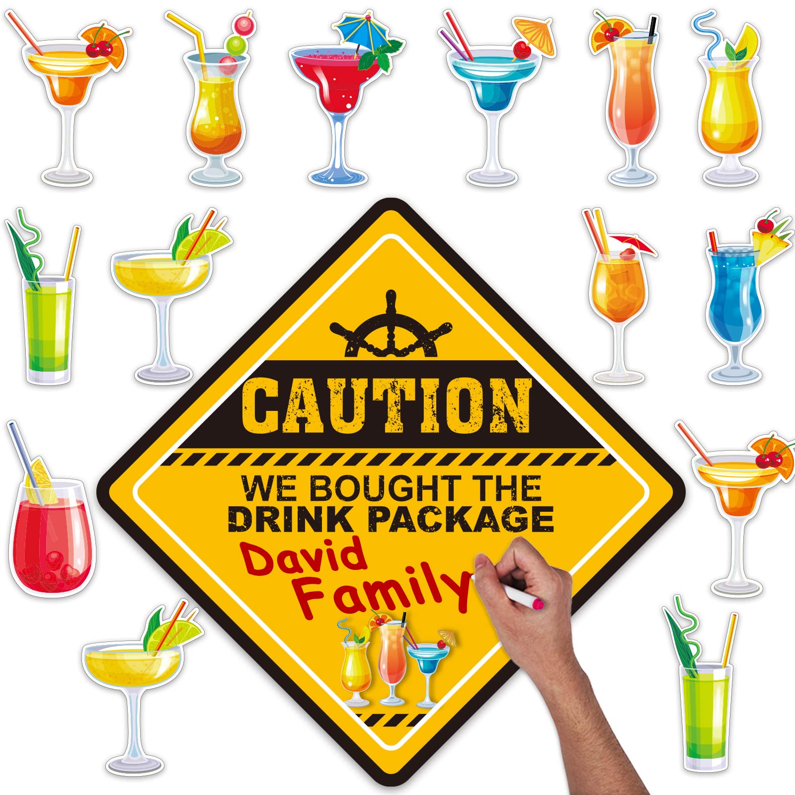 Qyeahkj 12pcs Large Cruise Door Decorations, Magnetic Tropical Door Sign Magnets Cruise Ship Sign Funny Car Decorations for Fridge Refrigerator Carnival Cruise Party Supplies Favors (Square)