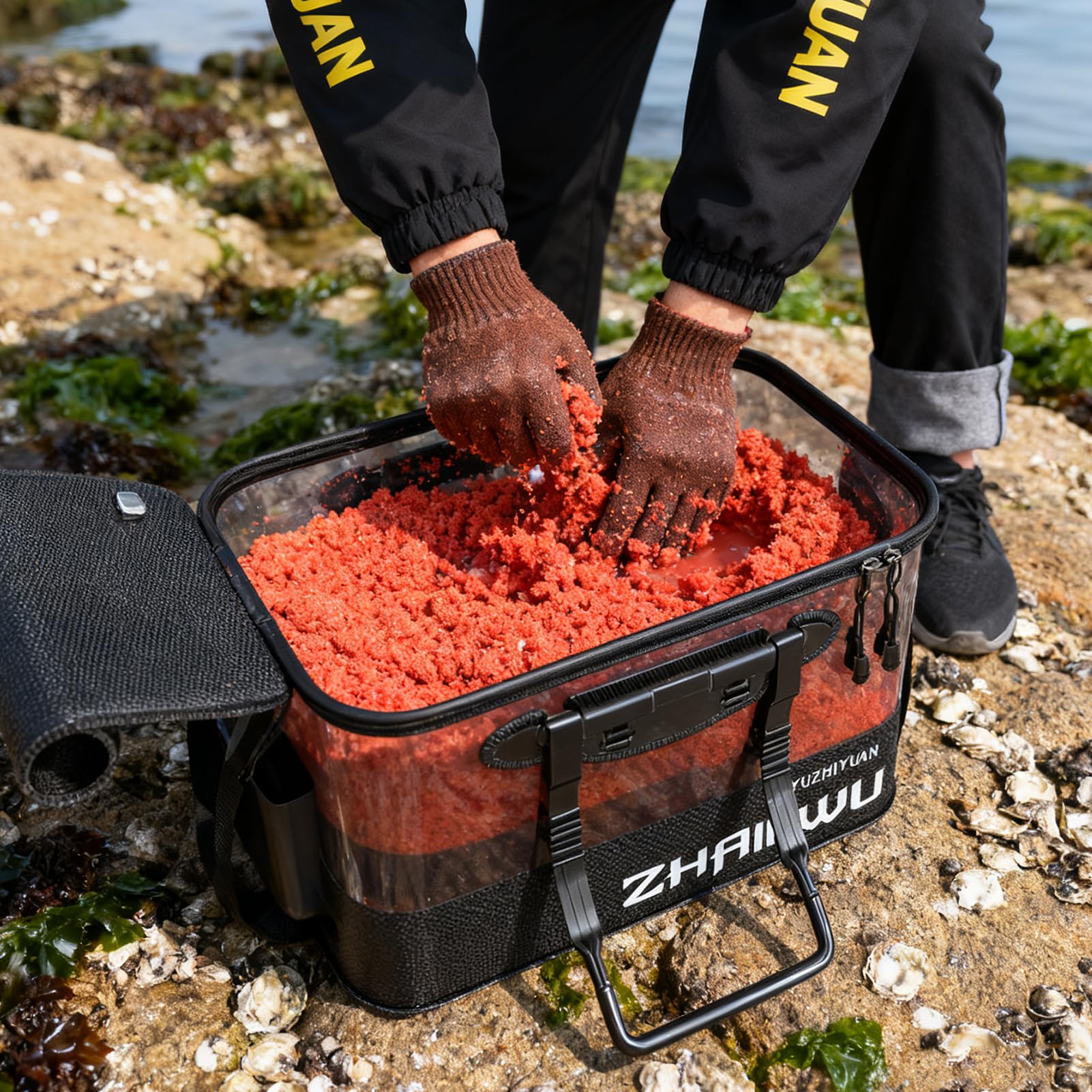Secchio per esche da pesca, secchio pieghevole per pesci vivi da 8 galloni con foro di aerazione e finestra traspirante visibile, secchio per esche vive in EVA ispessito per campeggio, giornata di