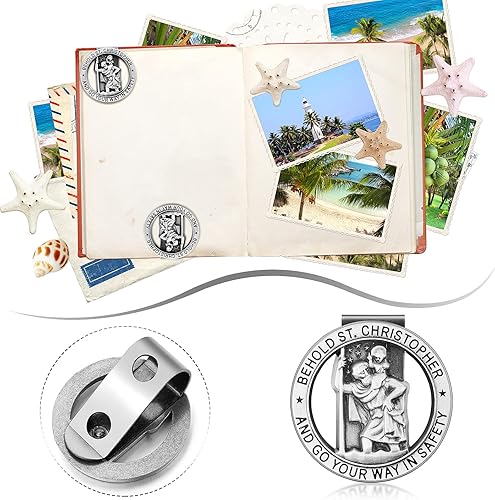 Miniatura 4 de 4 piezas de medalla de San Cristóbal para automóvil, clip de plata para visera de San Cristóbal, medallas religiosas para automóvil religioso, clip