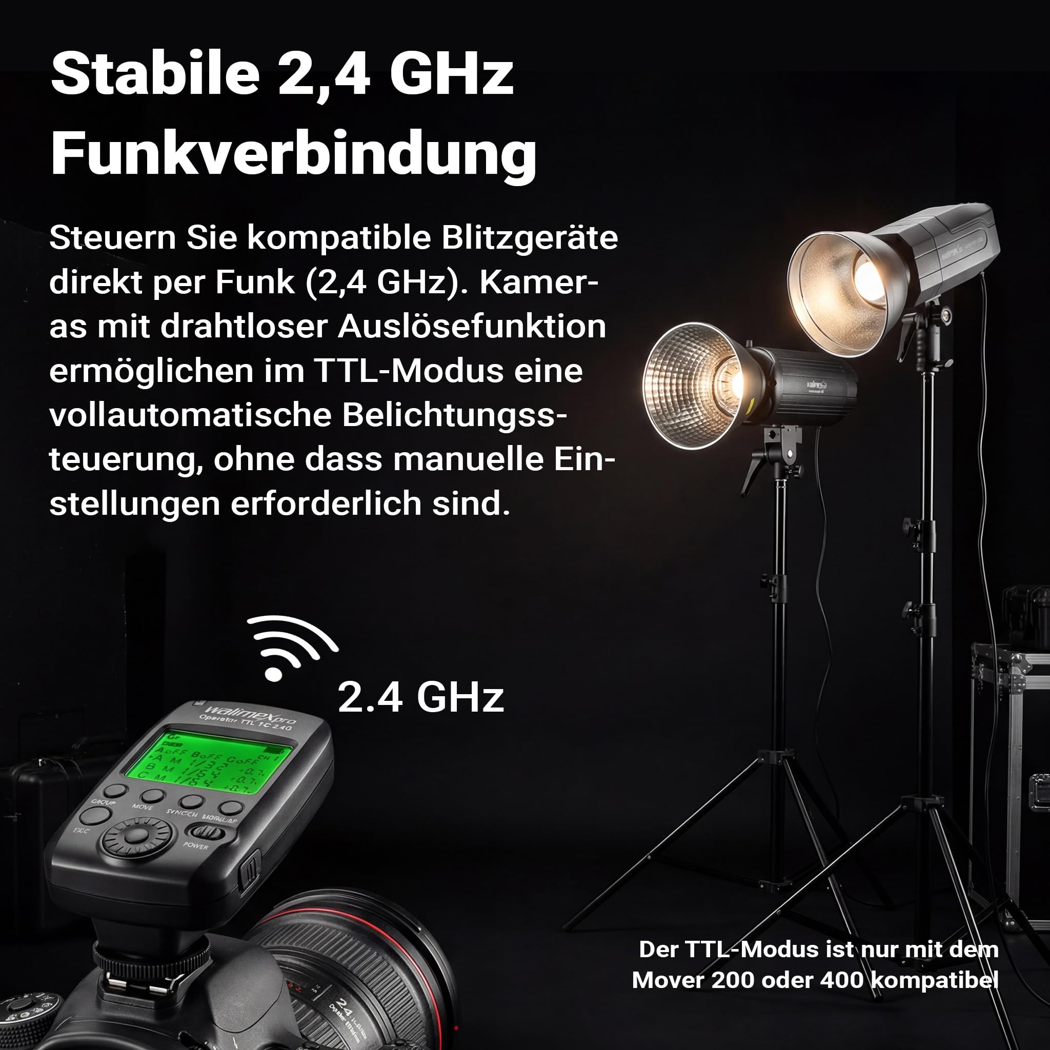 Walimex pro Operator TTL T-C kompatibel mit Canon Kamera, Funk Fernbedienung Auslöser für Newcomer, Emerger, Campaigner, Stager und Mover 200/400 TTL, Transmitter
