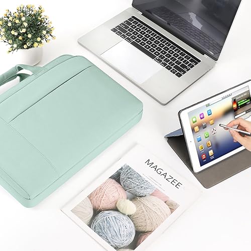 Miniatura 6 de DOMISO Bolsa tipo mensajero para laptop de 14 pulgadas para mujeres y hombres, bolsa de mano para computadora de viaje de negocios, trabajo, maletín