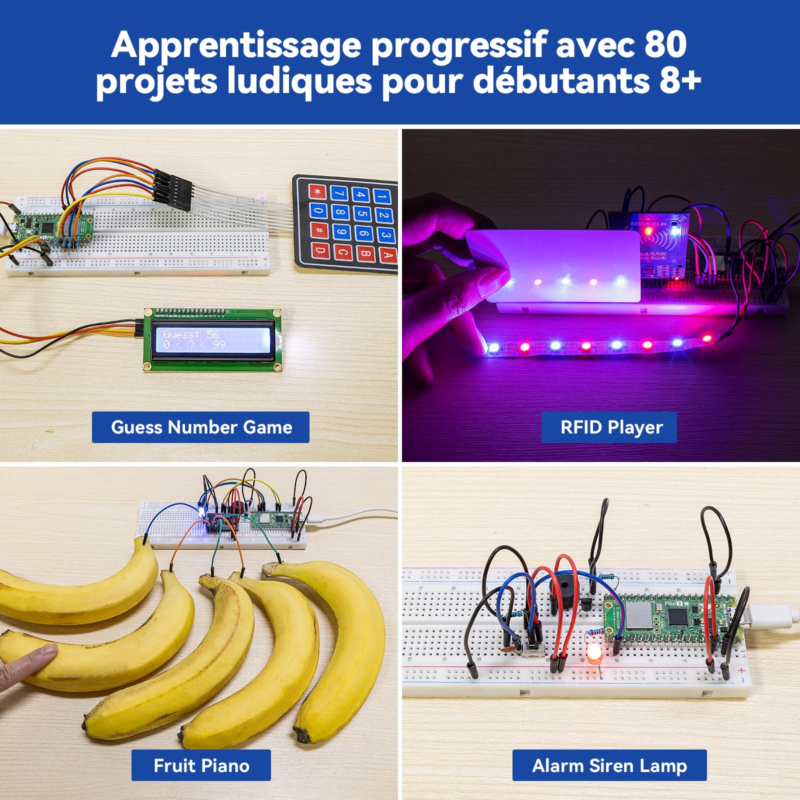 SunFounder Raspberry Pi Pico 2W Ultimate Starter Kit avec 110+Tutoriels Vidéo Cours en ligne, 96 Projets (16 Projets IoT), MicroPython, C++ (Compatible avec Arduino IDE)